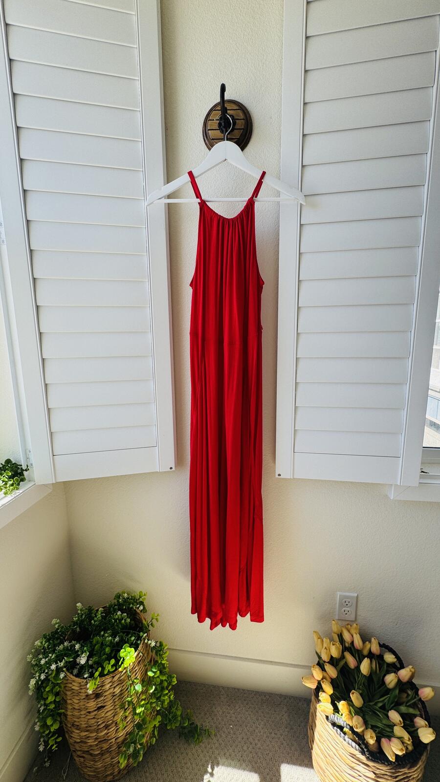 Gap Red Halter Neck Viscose Maxi Dress - Size M