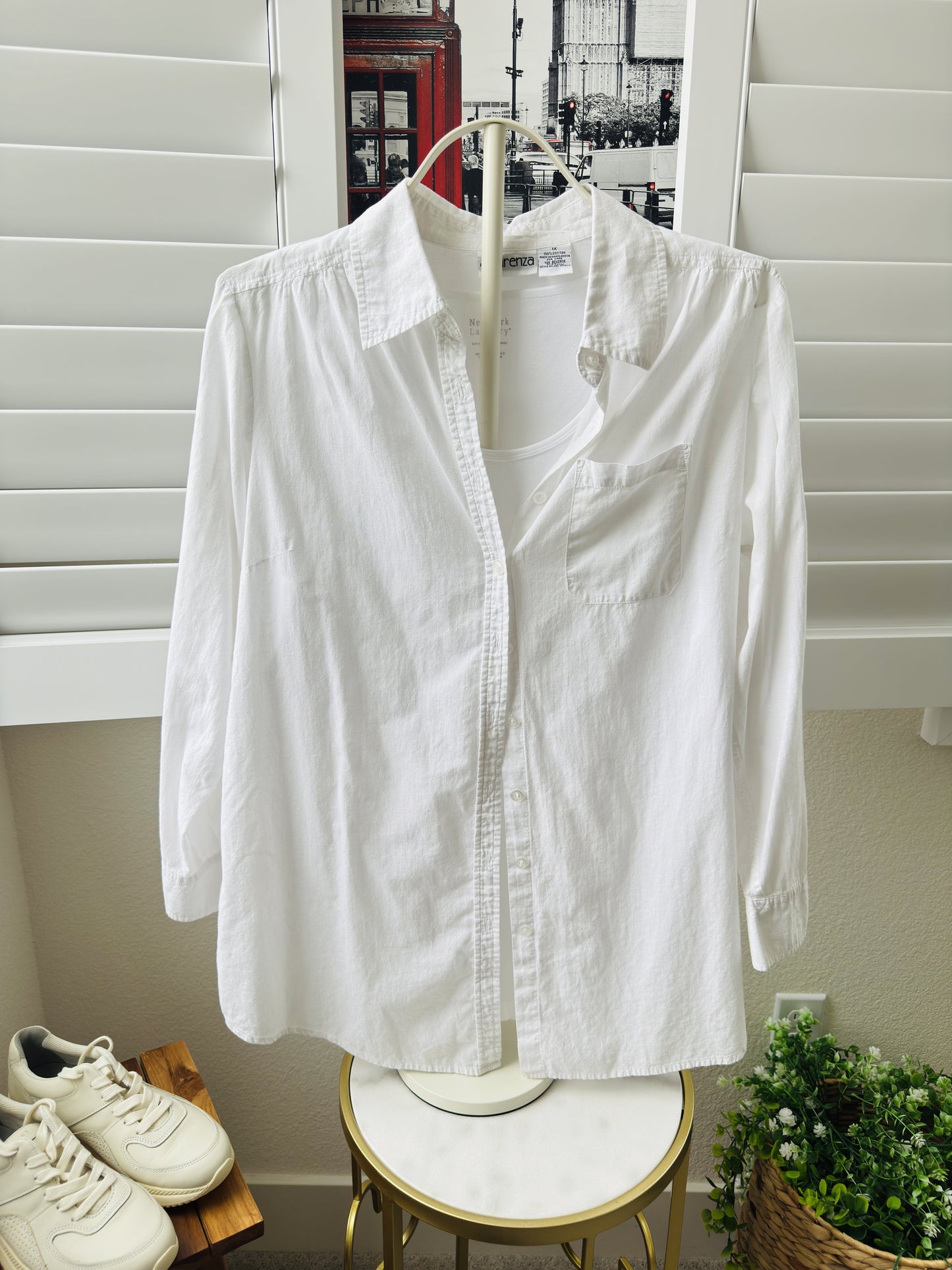 Apparenza White 100% Cotton Button Down Shirt, Size 1X