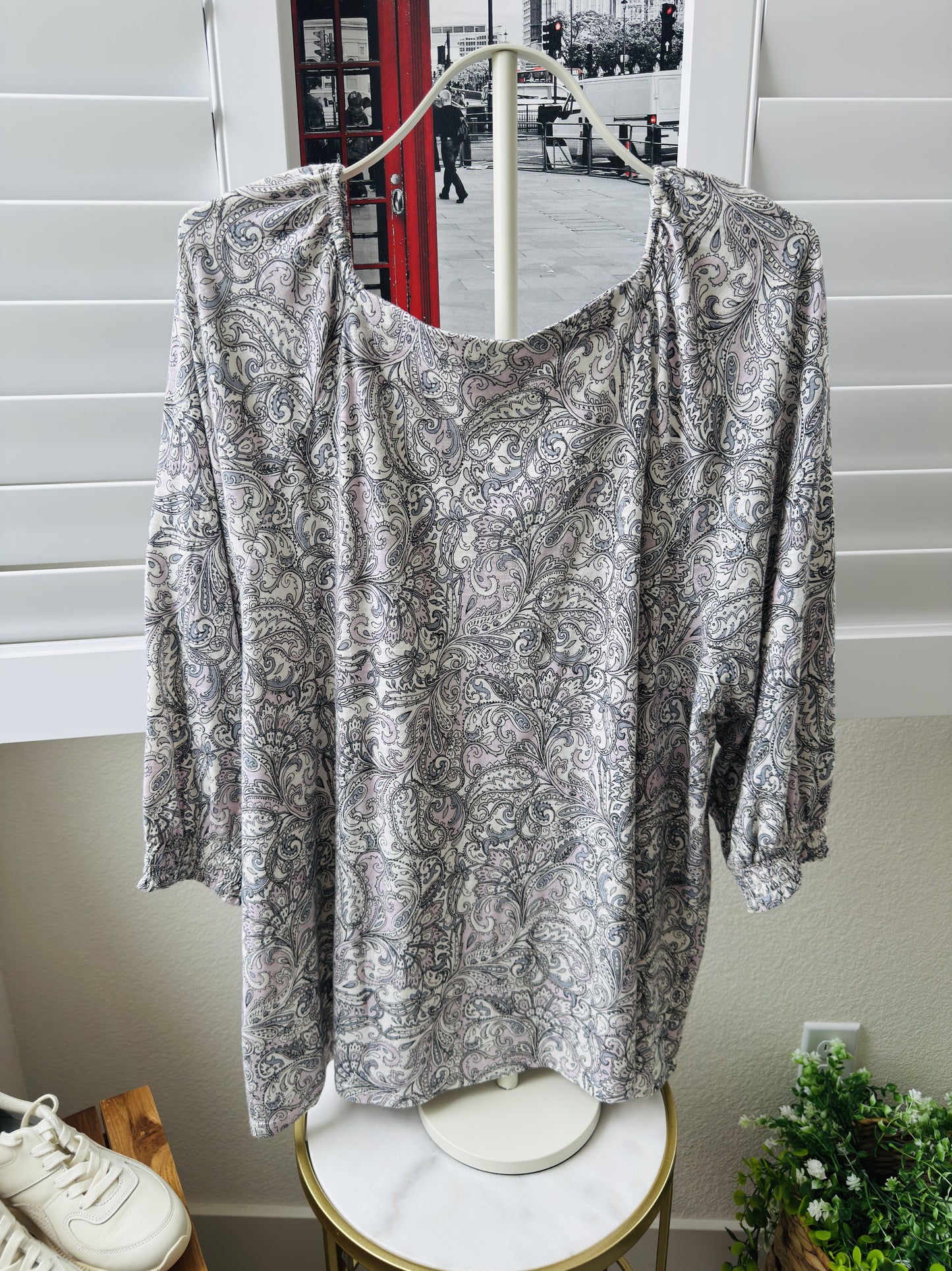J.Jill Paisley Print Cotton-Modal 3/4 Sleeve Top, Size 3X