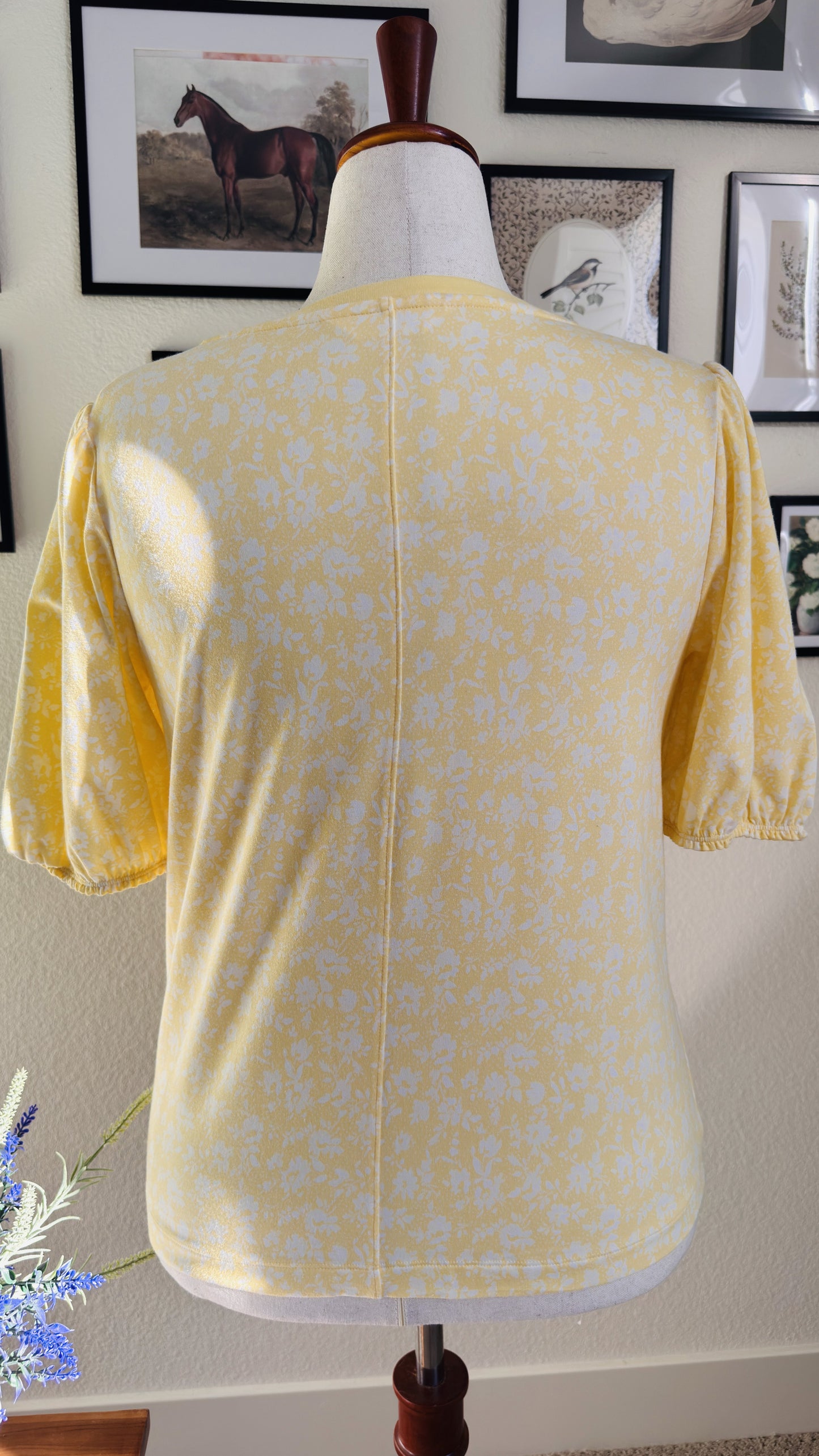 LC Lauren Conrad Yellow Floral Puff Sleeve Top - Size L
