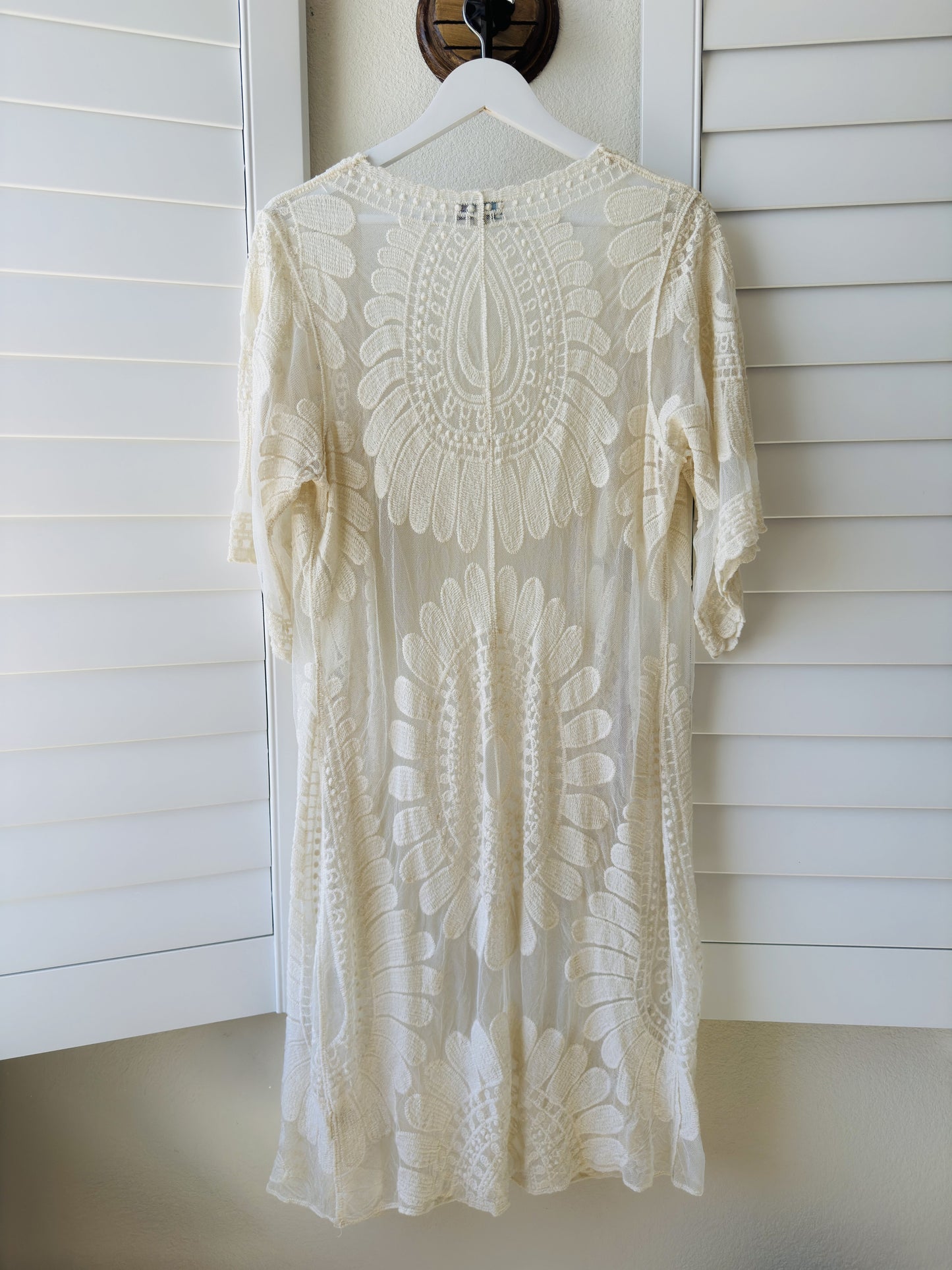 Rebellion Again Cream Embroidered Lace Long Cardigan - Size S