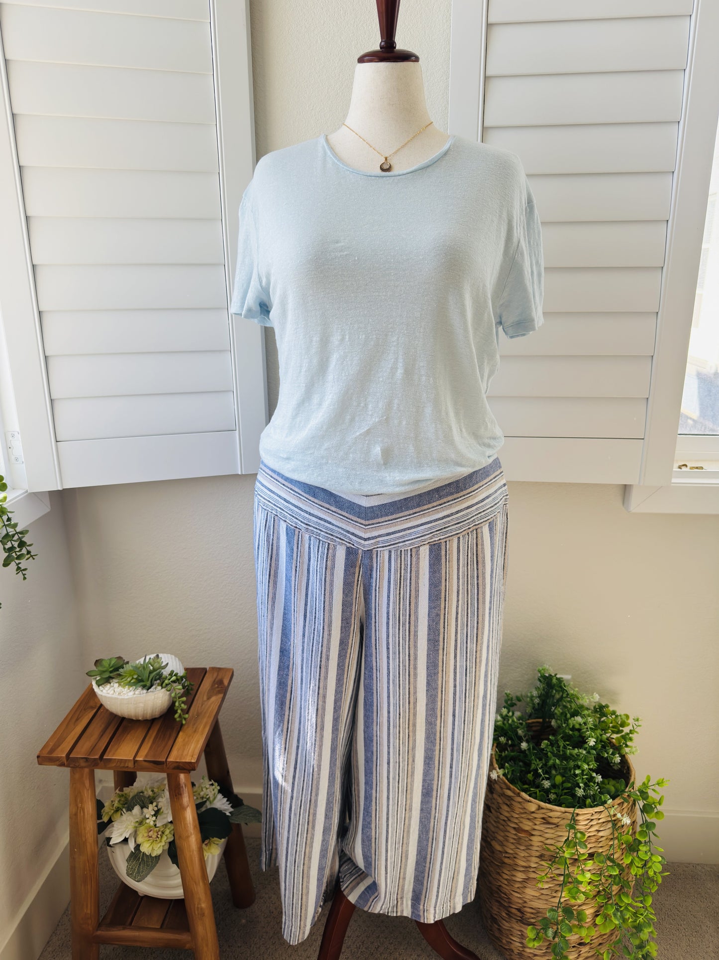 EST. 1946 Striped Linen Blend Wide Leg Crop Pants Size XL