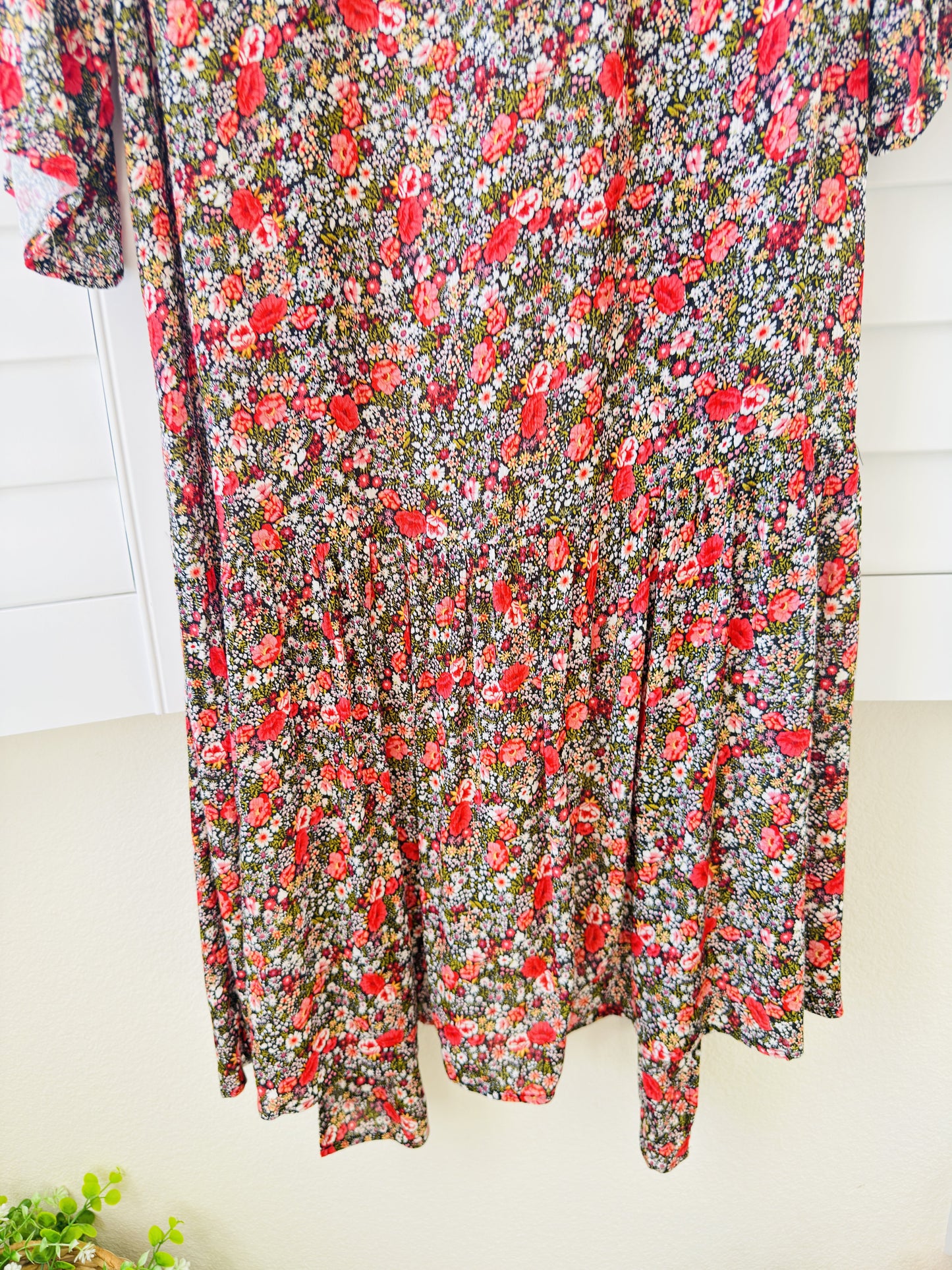 Floral Print Open-Front Duster Kimono Cardigan - Size S