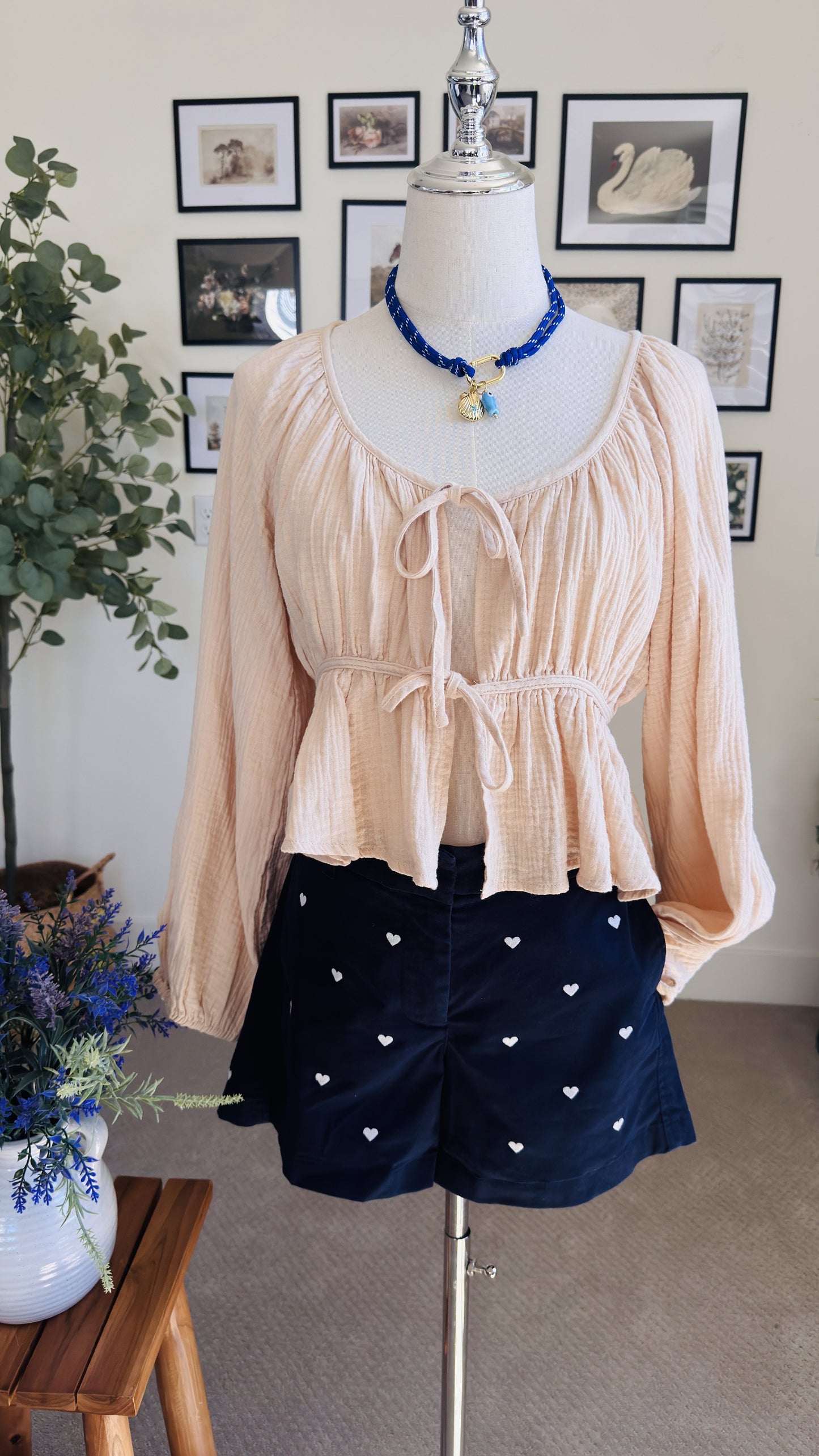 Peach Gauze Tie-Front Peasant Blouse - Size S