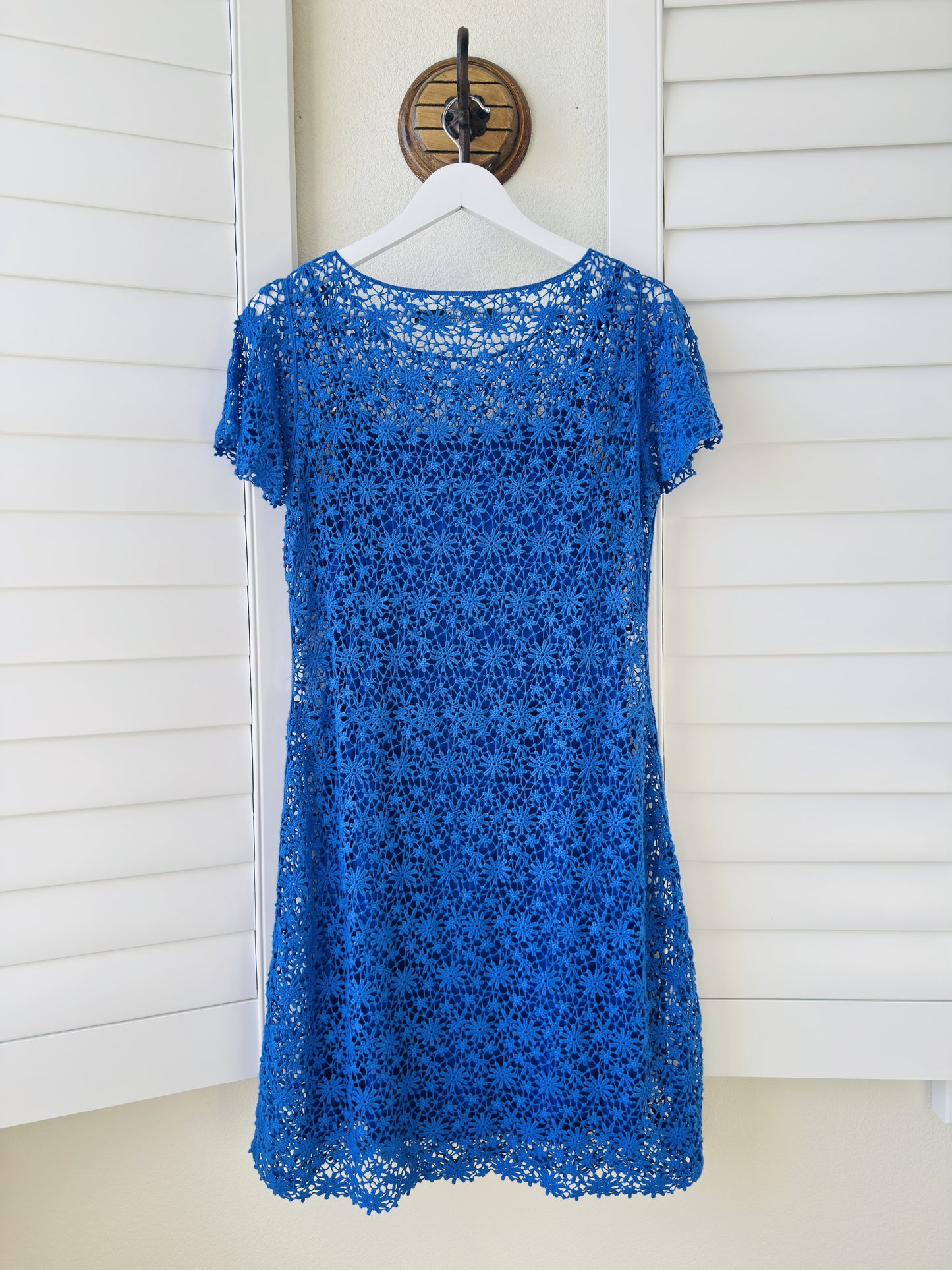 Lauren Ralph Lauren Blue Cotton Crochet Sheath Dress - Size L