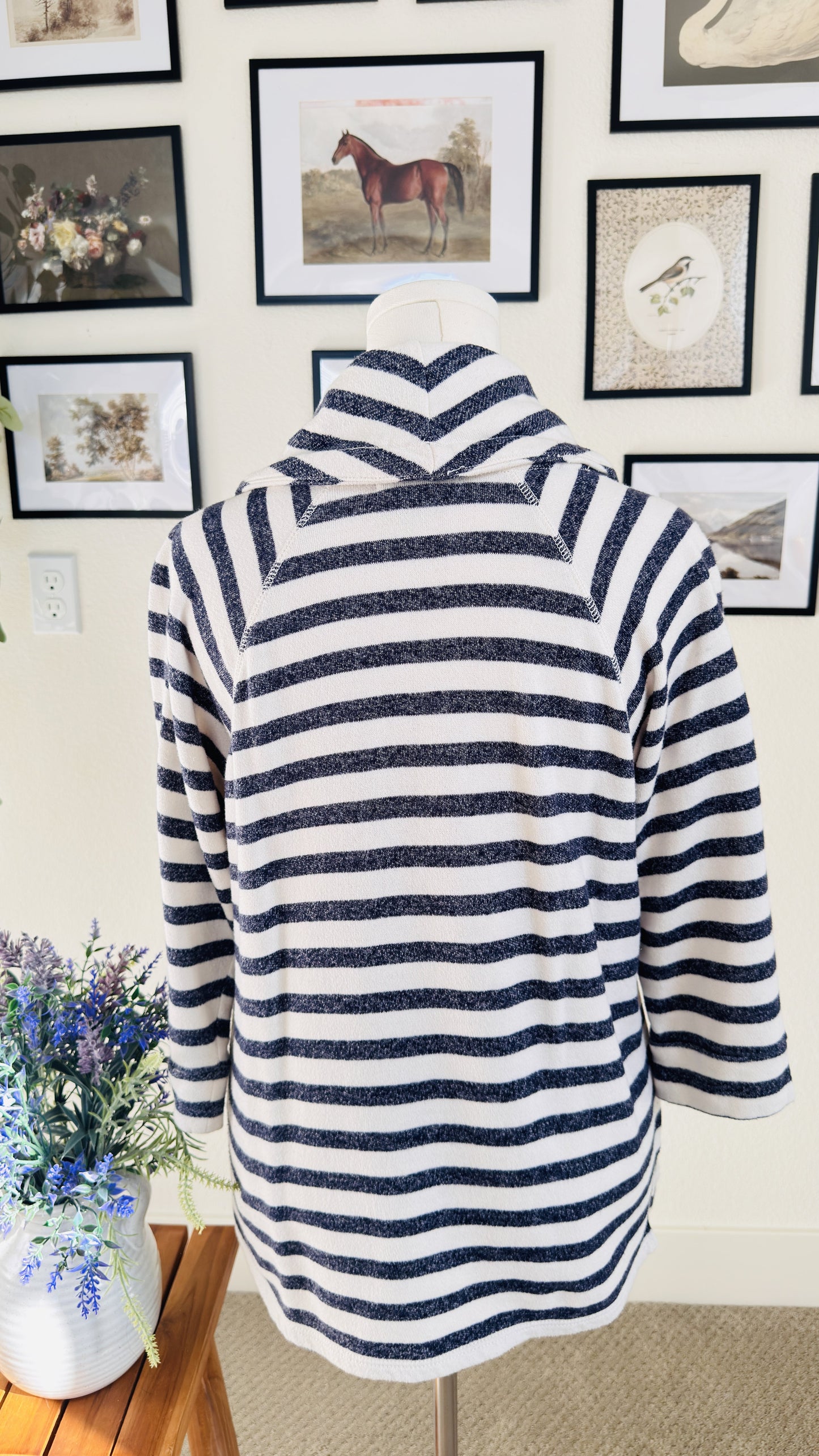 Chaps Denim Navy & White Striped Cowl Neck Top - Size L