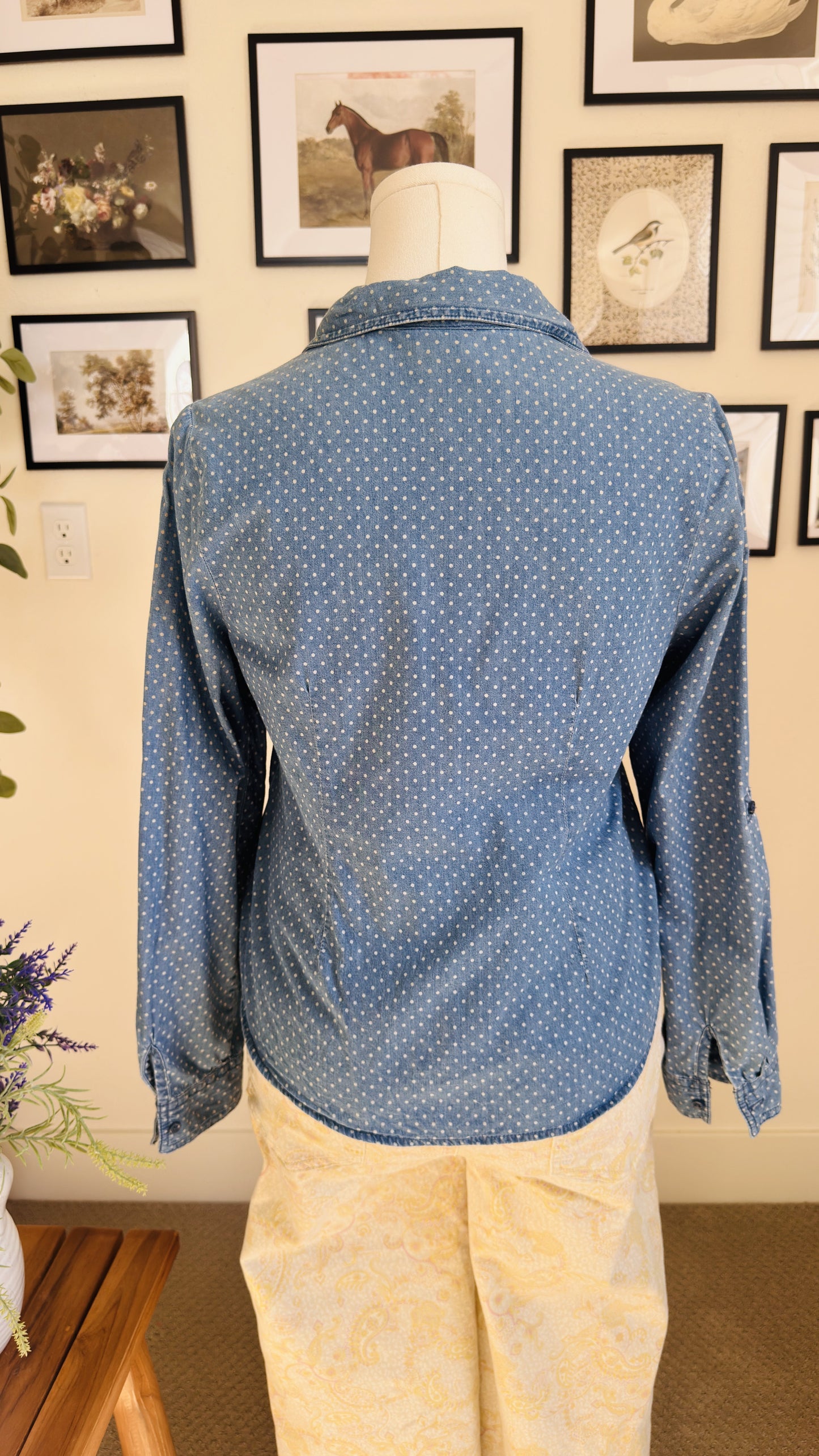 Arizona Jean Co. Polka Dot Ruffle Chambray Shirt - Size 18 1/2 Plus