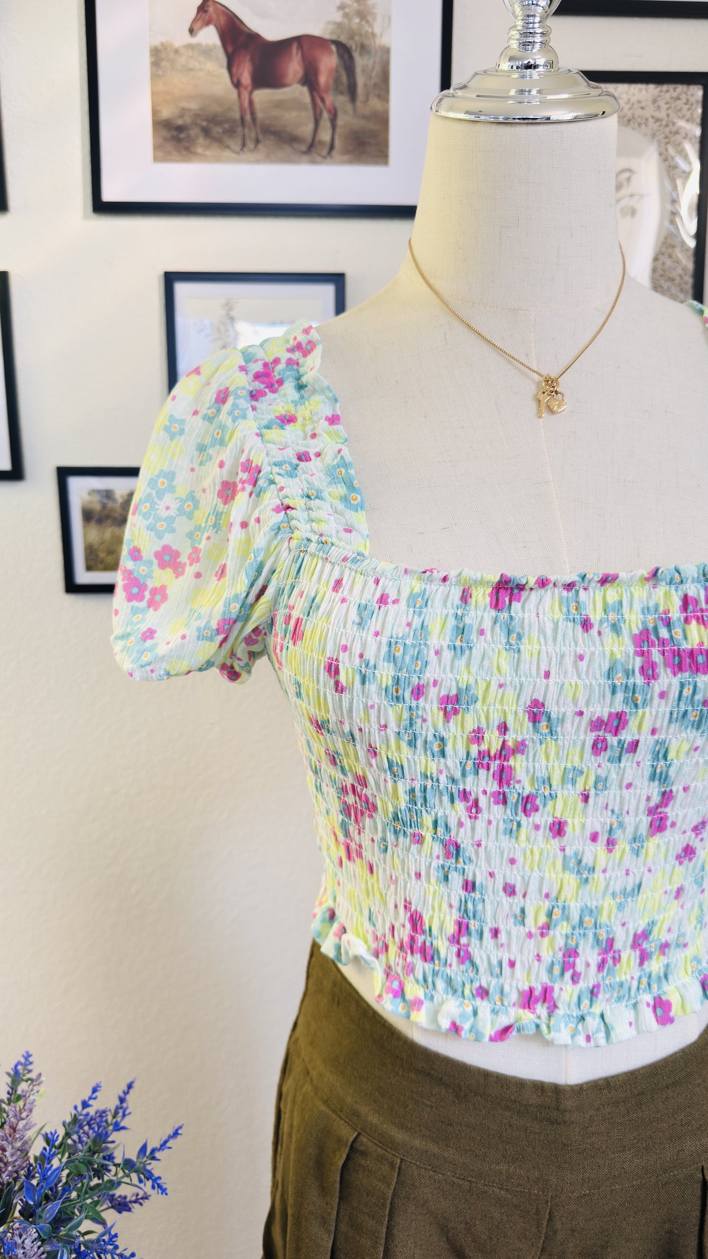 kensiegirl Floral Smocked Puff Sleeve Top - Size 12