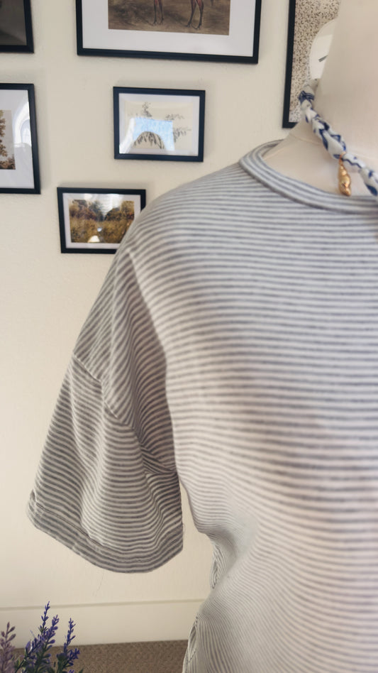 Striped Dropped-Shoulder Short Sleeve Top - Size M