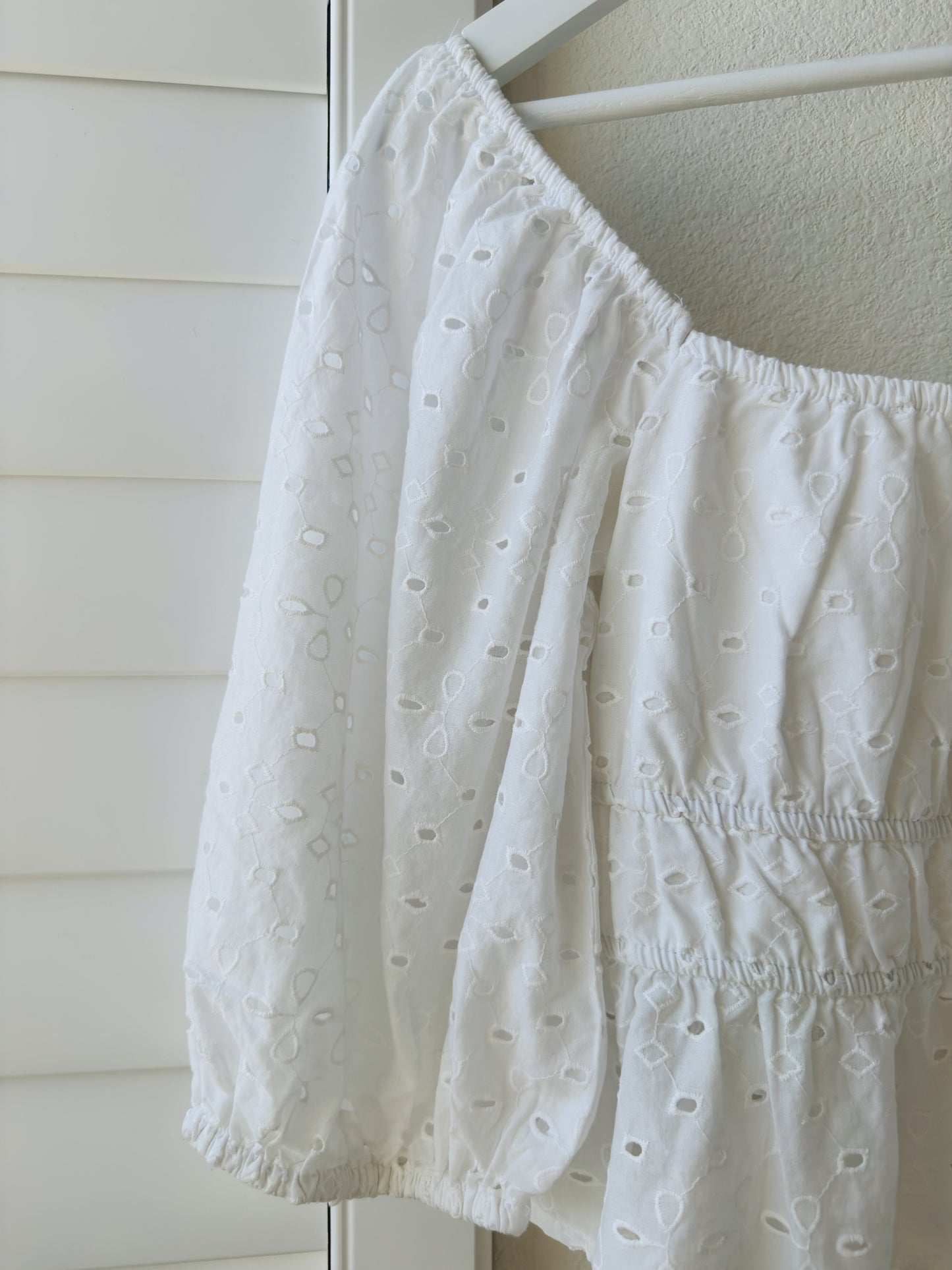 A New Day White Eyelet Puff Sleeve Peplum Top Size S