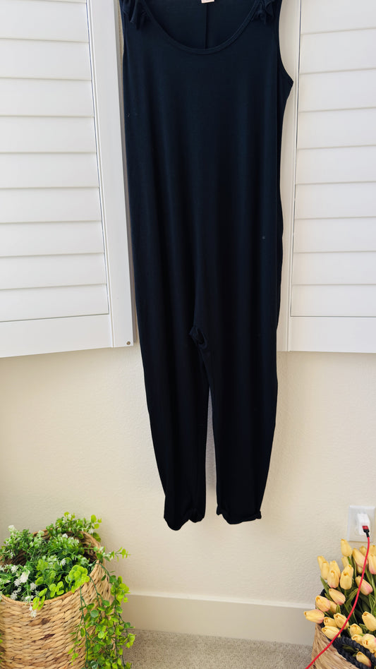 Smash + Tess Black Ruffle Shoulder Lounge Jumpsuit - Size M