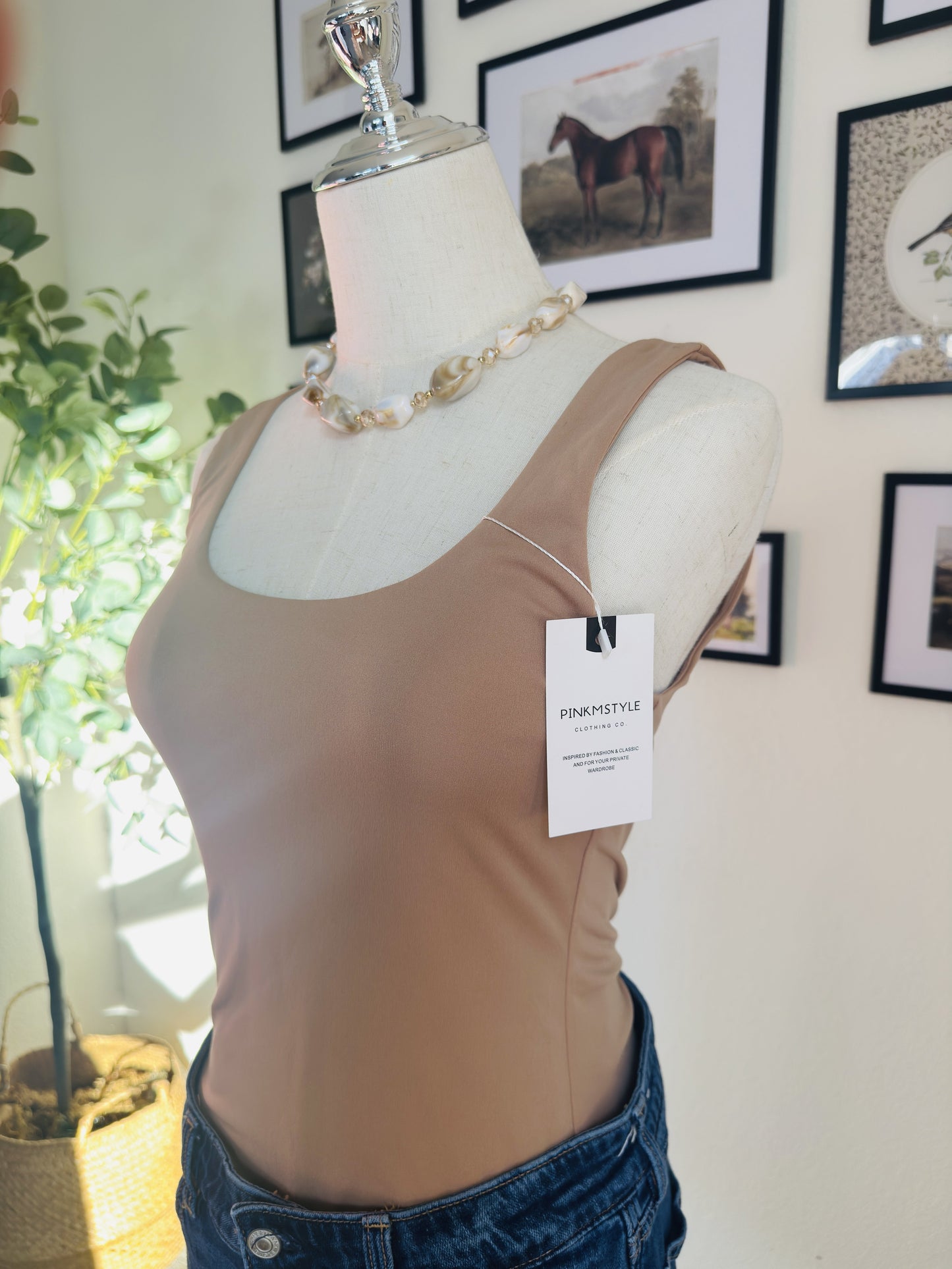 PinkmStyle Tan Scoop Neck Tank Top - Size M