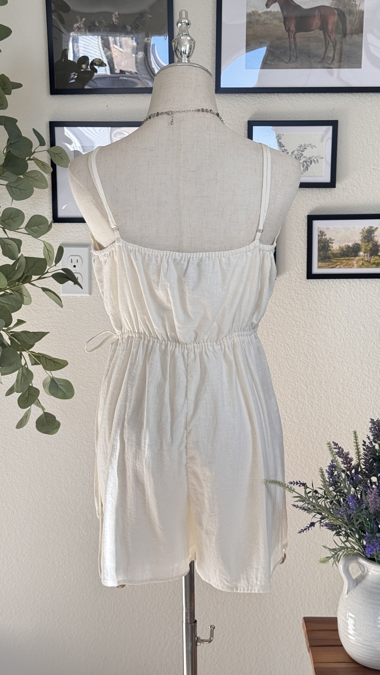 Forever 21 Linen-Blend Wrap Romper with Shell Fringe - Size M
