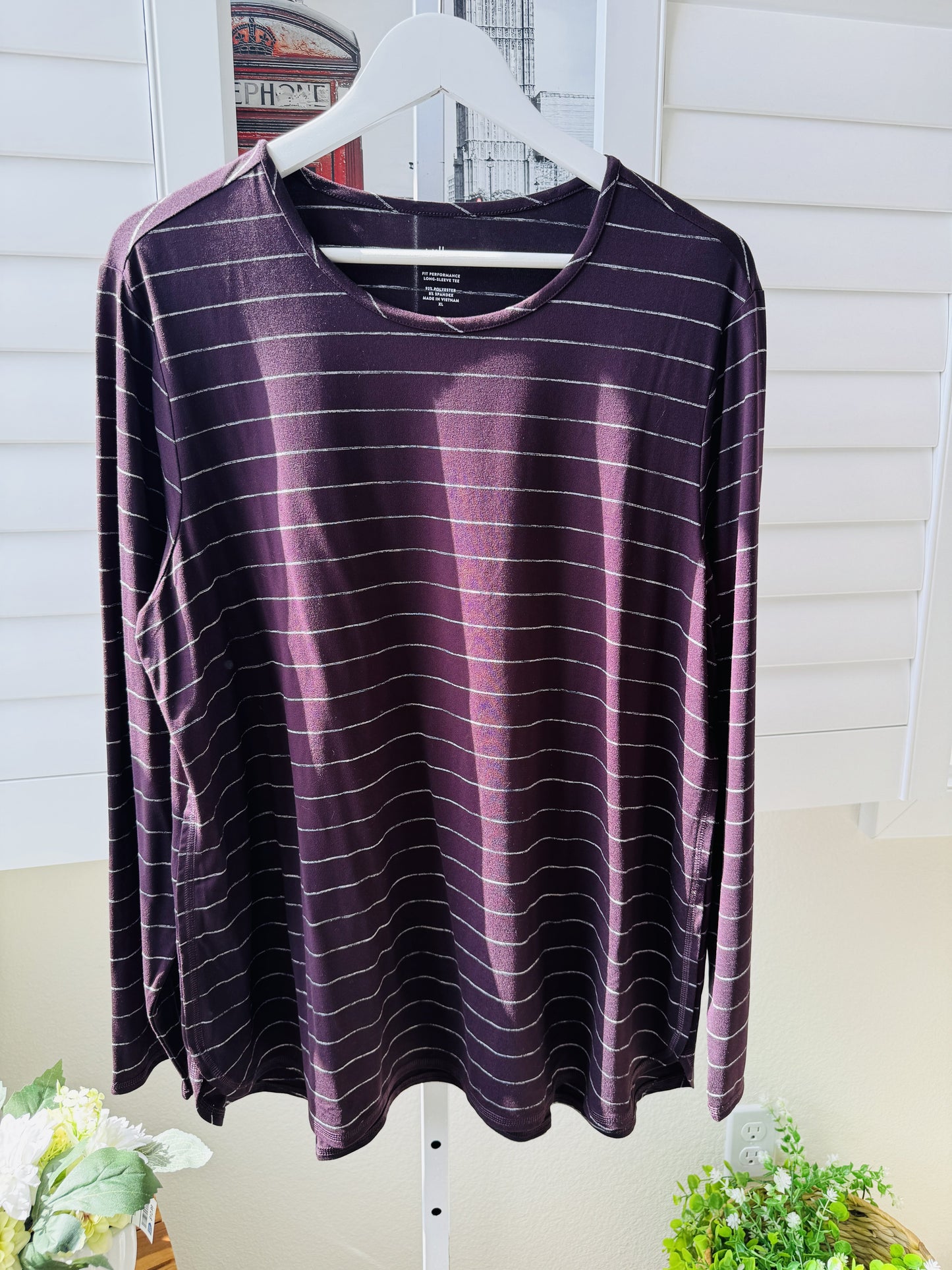 J.Jill Fit Purple Striped Performance Long-Sleeve Tee - Size XL