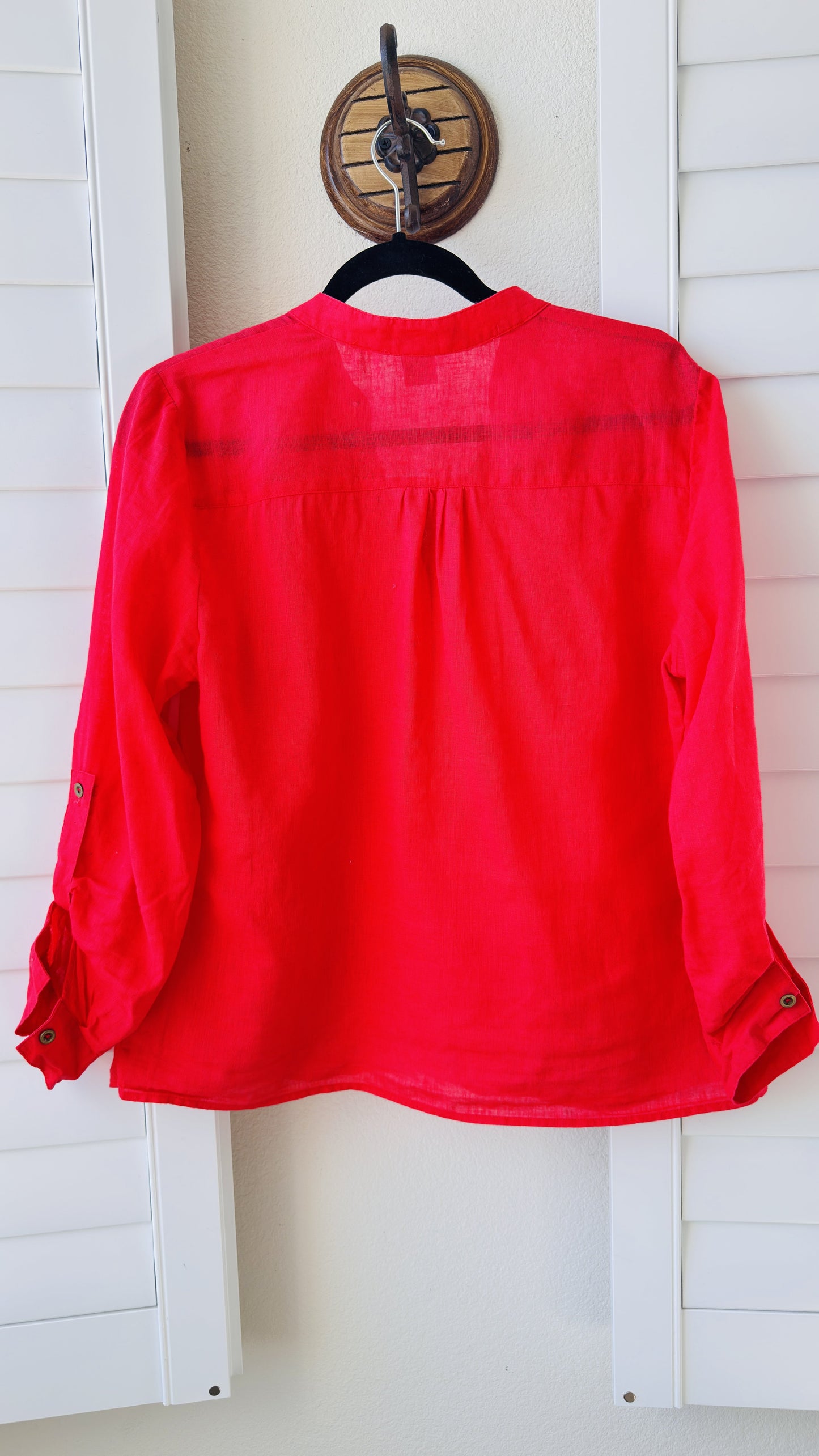 August Silk Options Petite Red Linen Cotton Blend Henley Top - Size PL