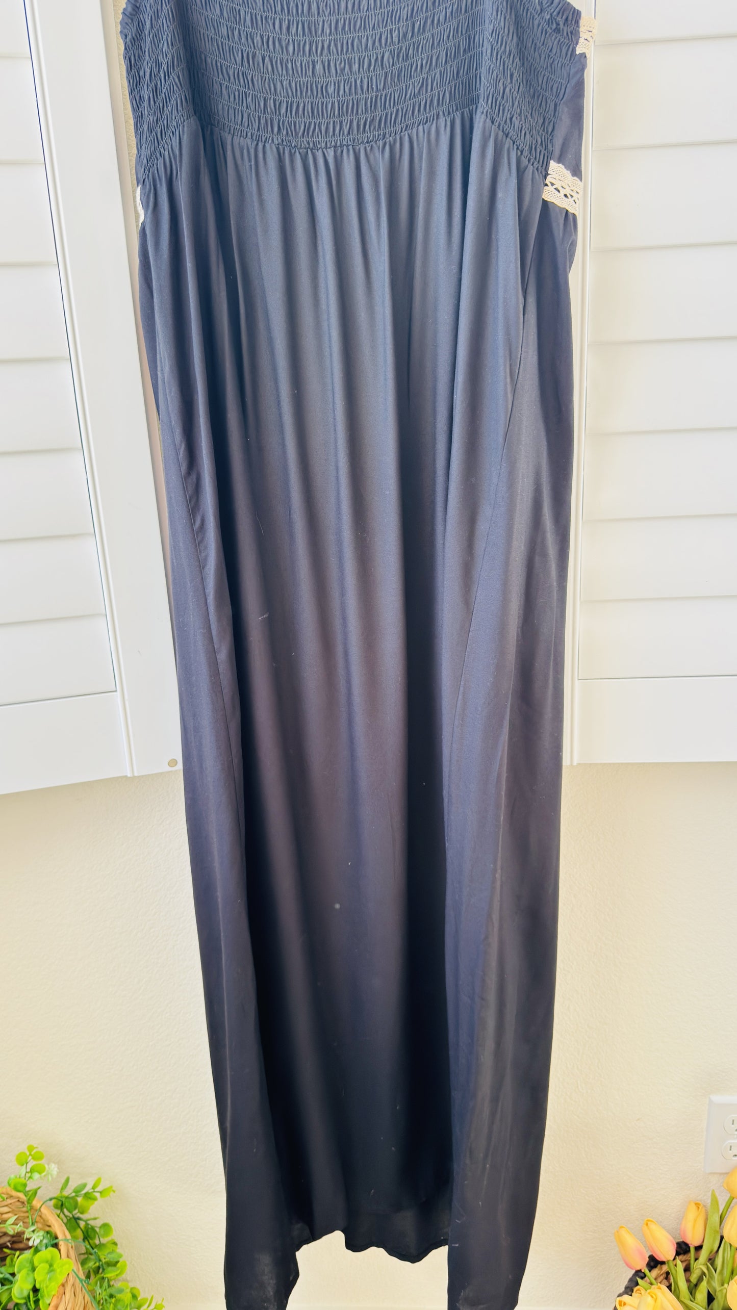 1.STATE Black Crochet Trim Maxi Dress Size XL