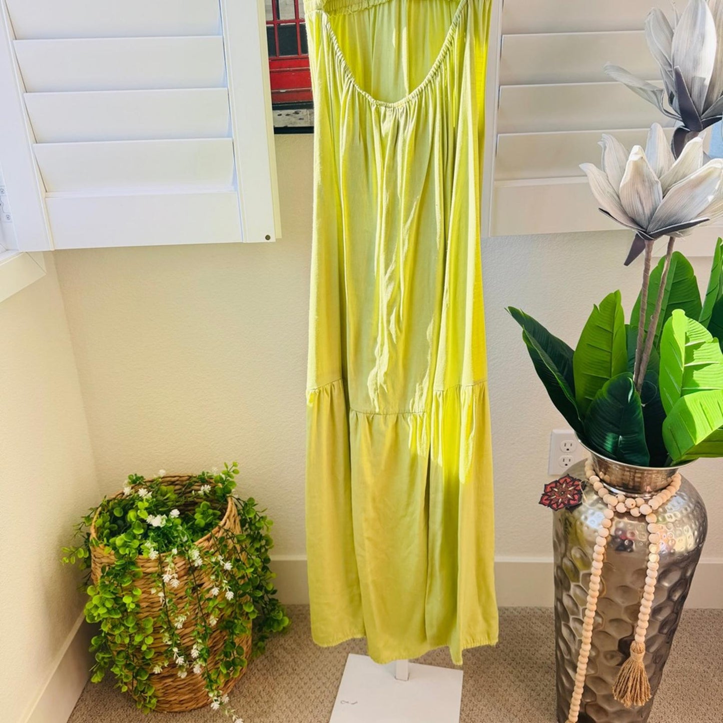 Forever 21. Size S. Lime Green V‑Neck Maxi Slip Dress