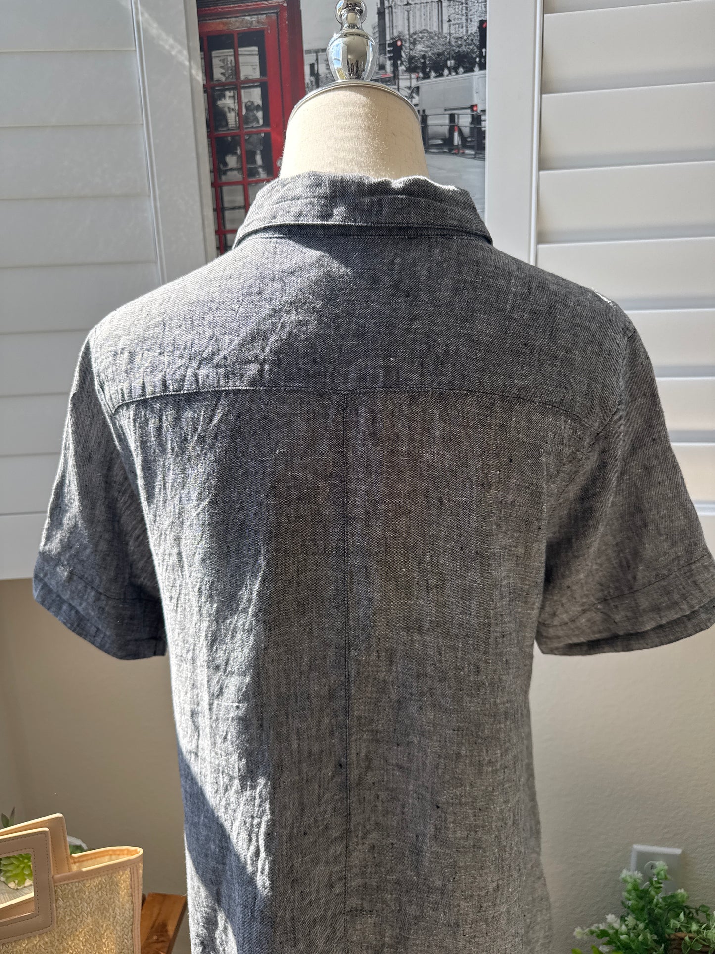 Tahari 100% Linen Short Sleeve Button-Down Shirt Dress - Size L