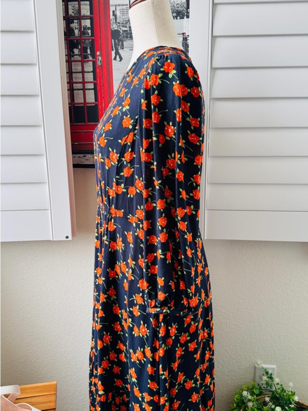 J. Crew. Size 4. Black Maxi Dress with Orange Floral Print