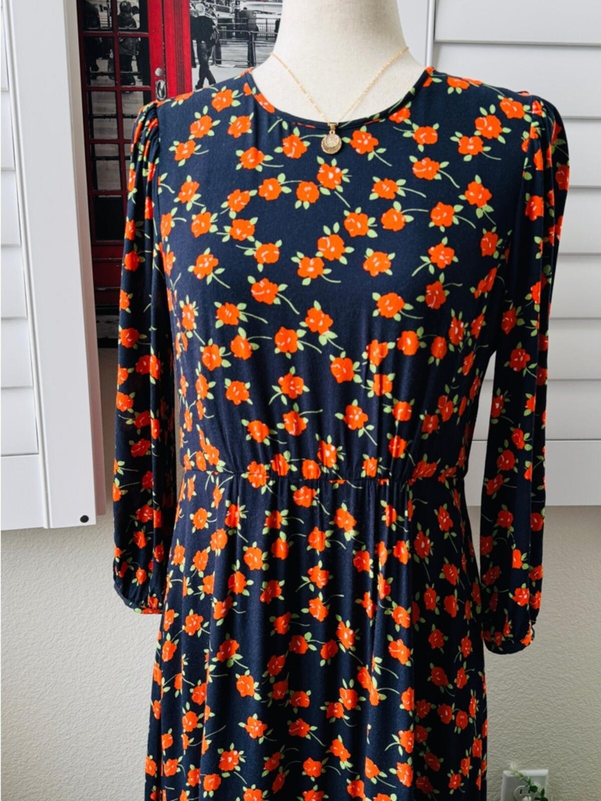 J. Crew. Size 4. Black Maxi Dress with Orange Floral Print