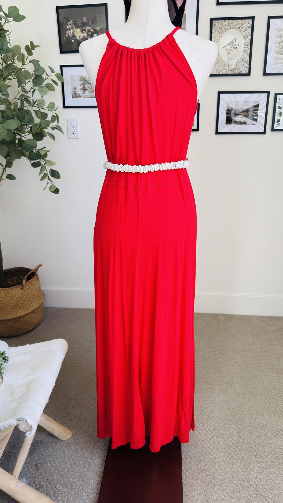 Gap Red Halter Neck Viscose Maxi Dress - Size M