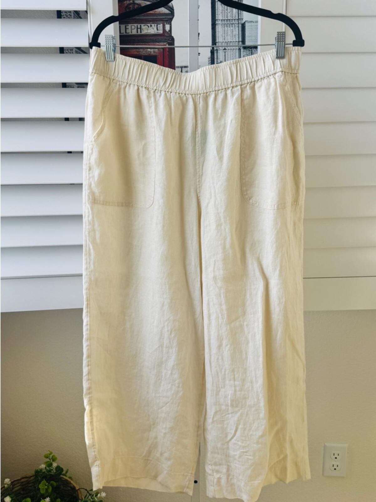 Sigrid Olsen Cream Elastic-Waist Linen-Blend Chinos