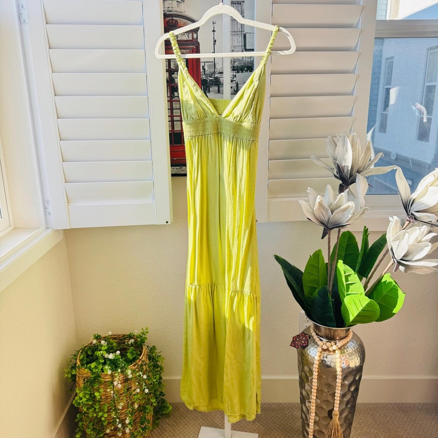 Forever 21. Size S. Lime Green V‑Neck Maxi Slip Dress