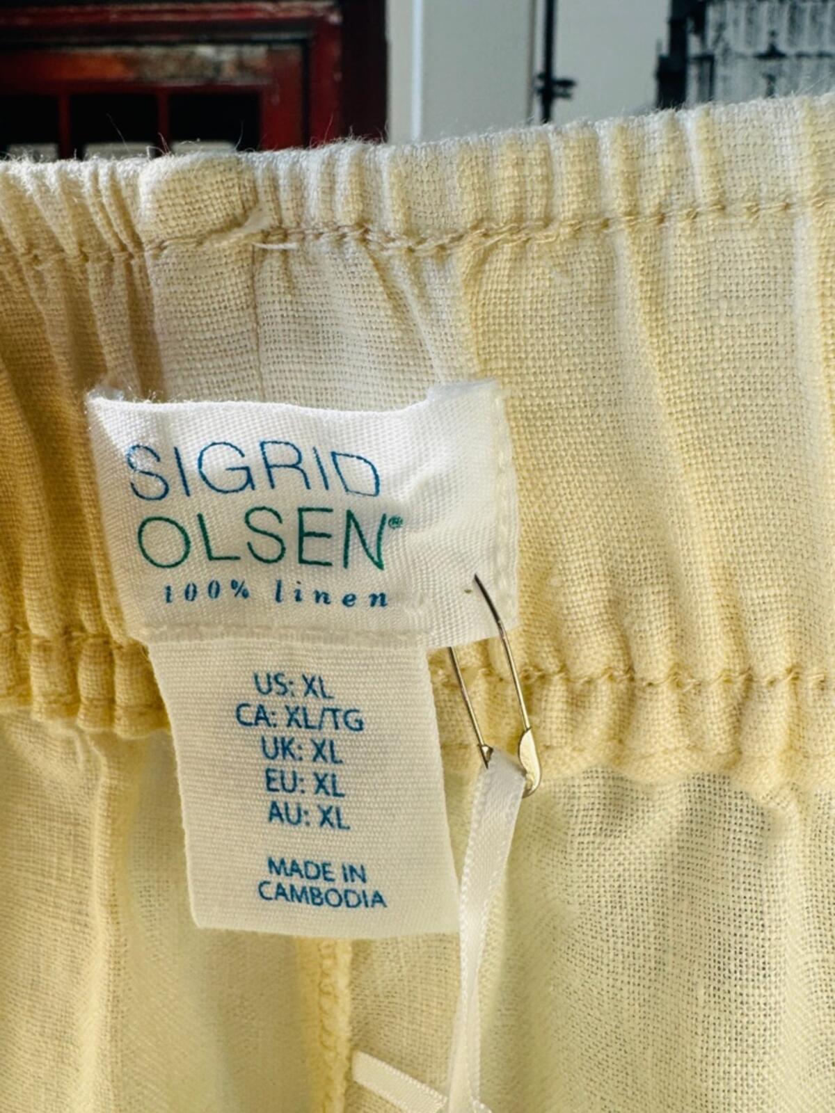 Sigrid Olsen Cream Elastic-Waist Linen-Blend Chinos