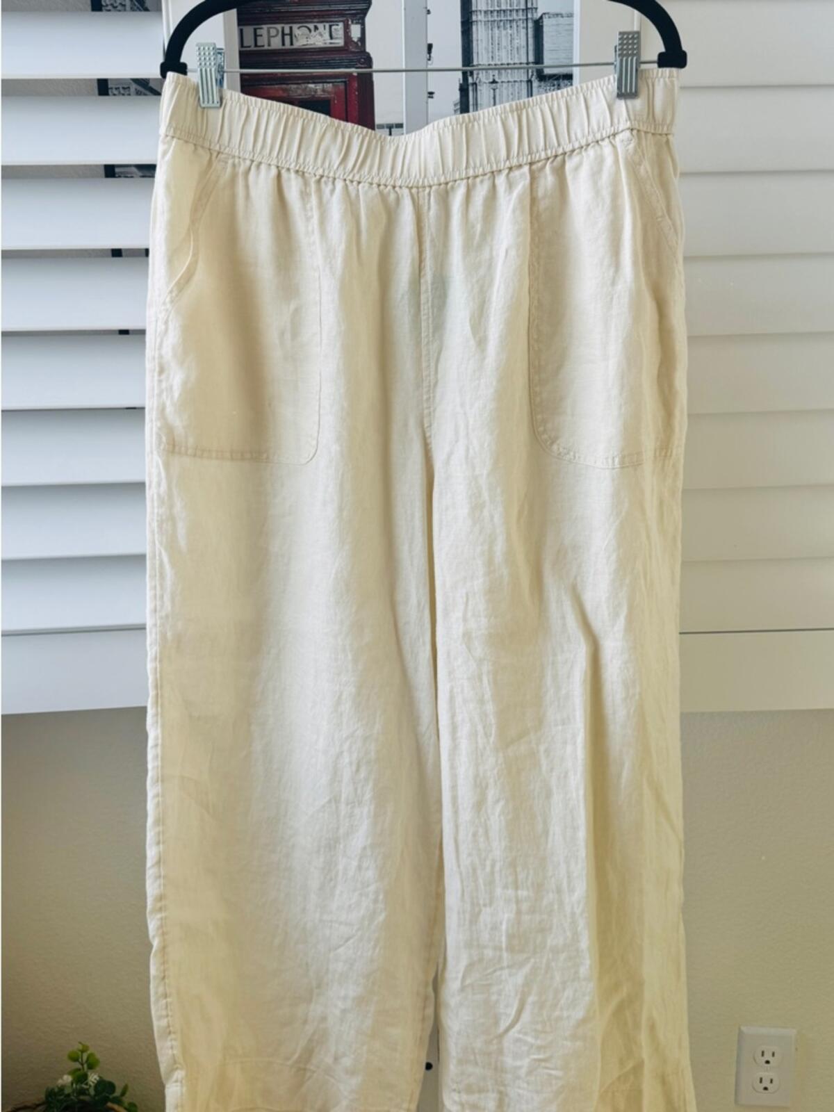 Sigrid Olsen Cream Elastic-Waist Linen-Blend Chinos