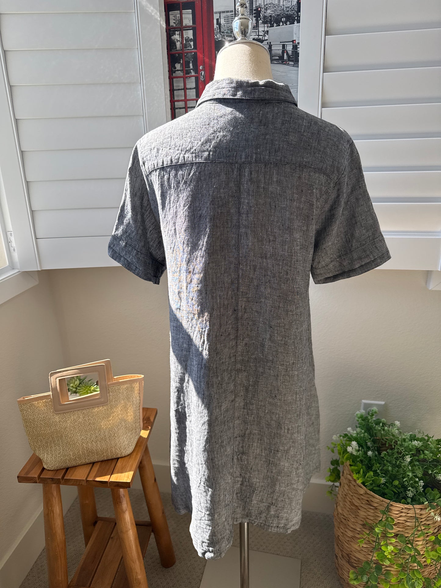 Tahari 100% Linen Short Sleeve Button-Down Shirt Dress - Size L