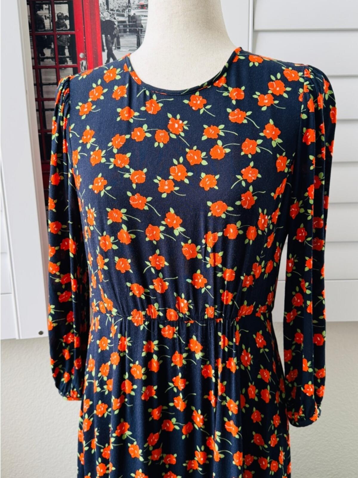 J. Crew. Size 4. Black Maxi Dress with Orange Floral Print