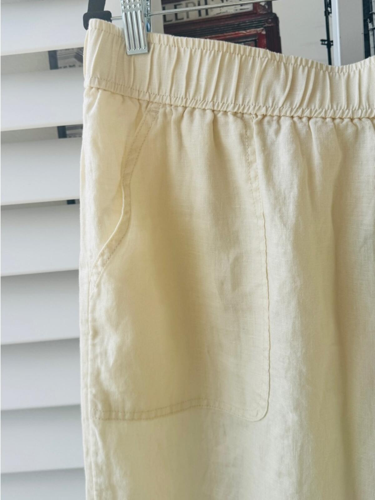 Sigrid Olsen Cream Elastic-Waist Linen-Blend Chinos