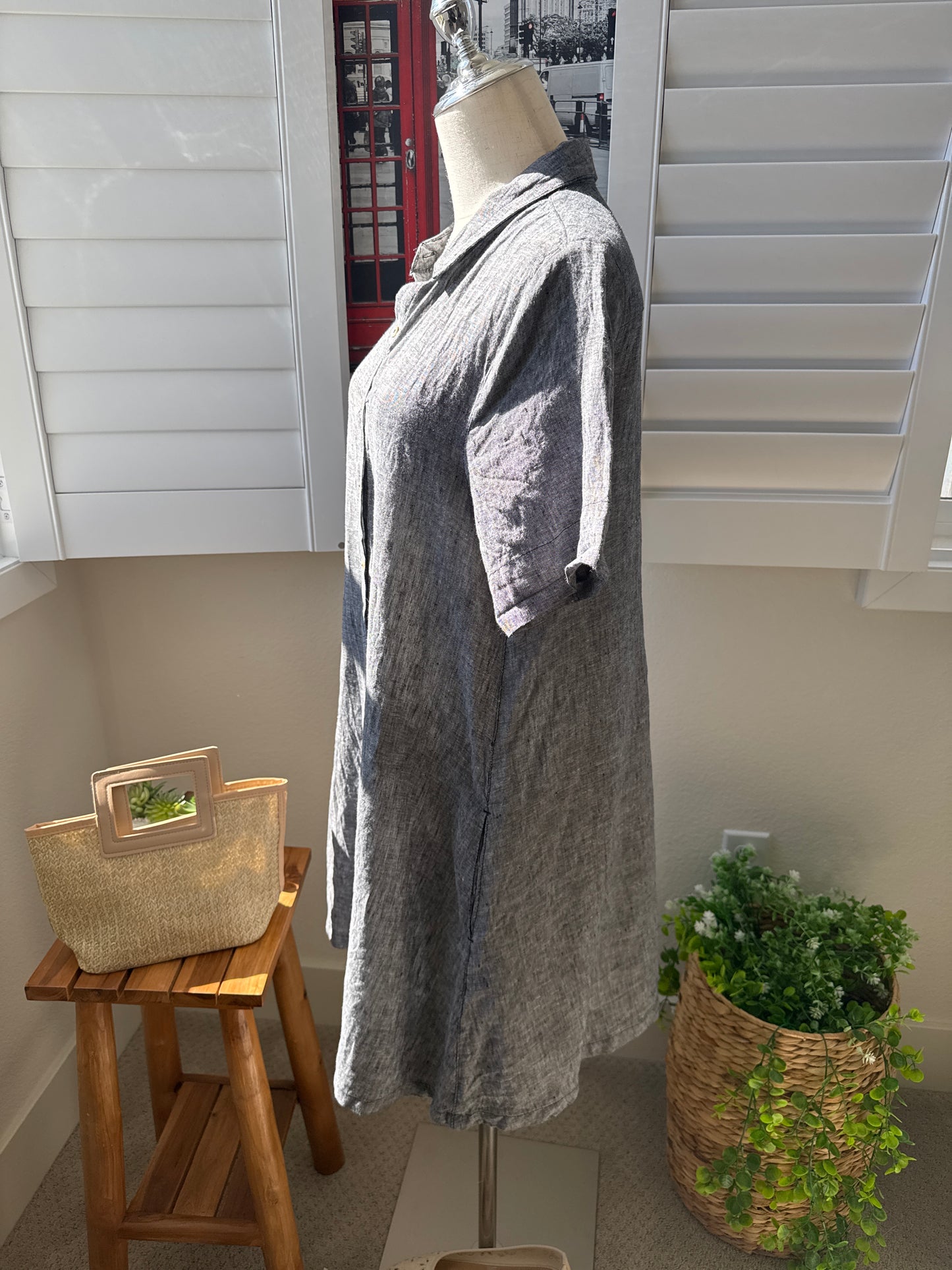 Tahari 100% Linen Short Sleeve Button-Down Shirt Dress - Size L