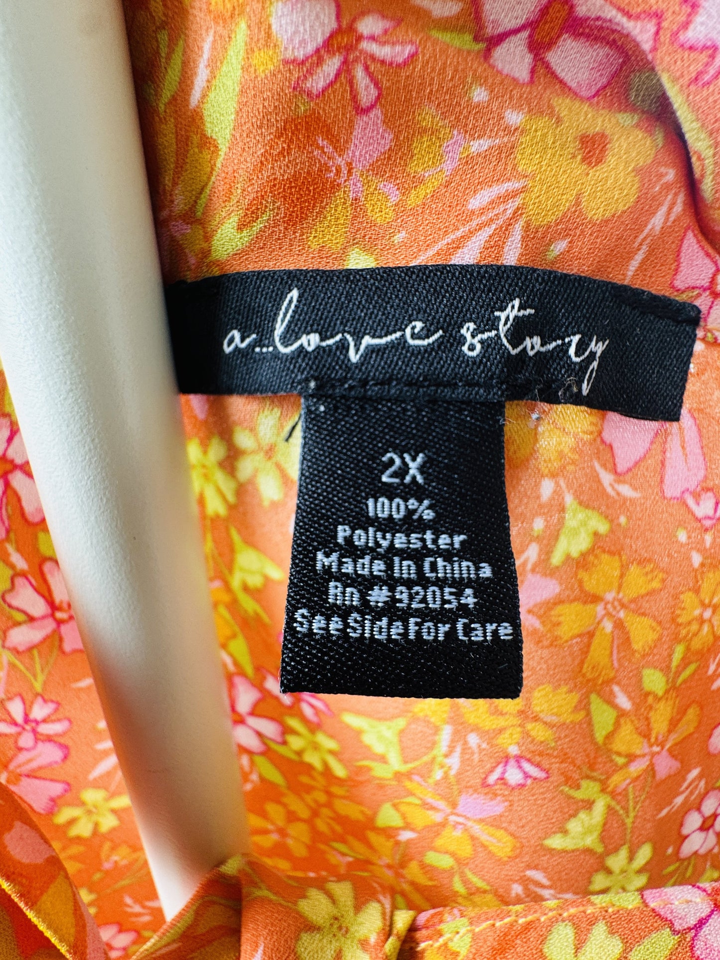 a love story Orange Floral Tie-Neck Smocked Blouse Size 2X