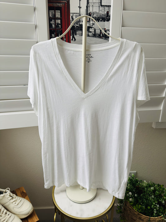 J.Crew Women's Slub Cotton V-Neck Tee - White, Size 2X