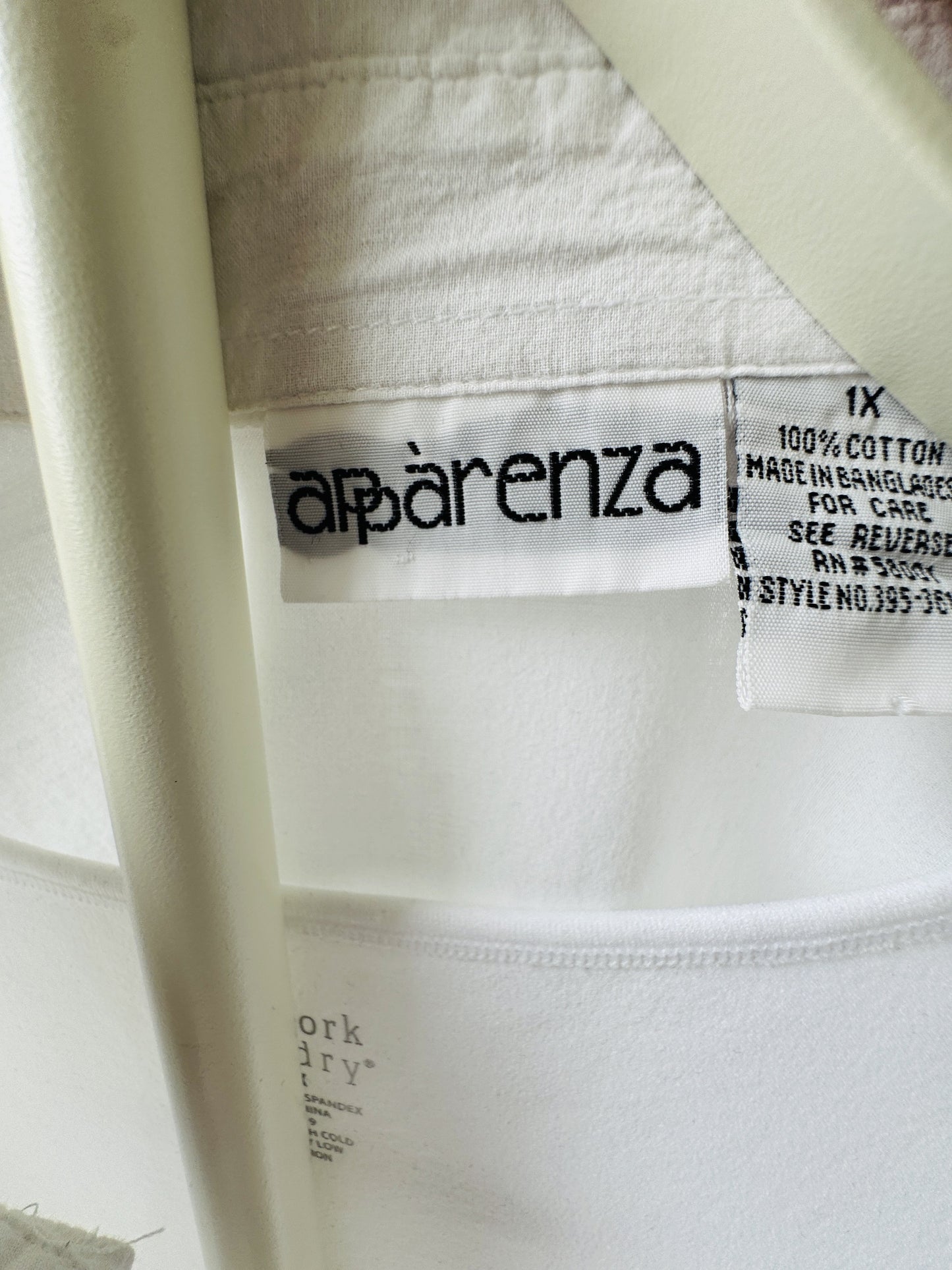 Apparenza White 100% Cotton Button Down Shirt, Size 1X