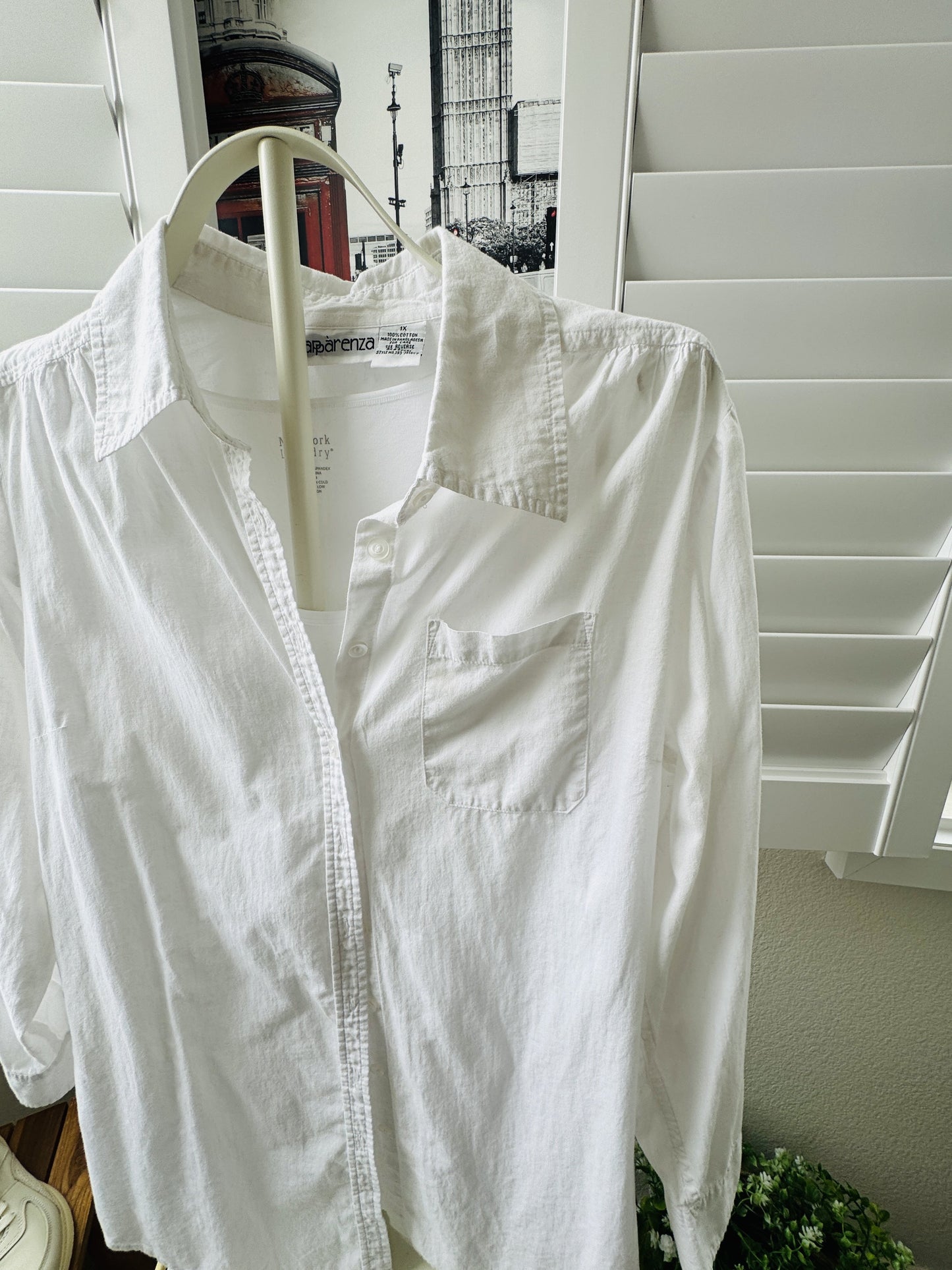 Apparenza White 100% Cotton Button Down Shirt, Size 1X