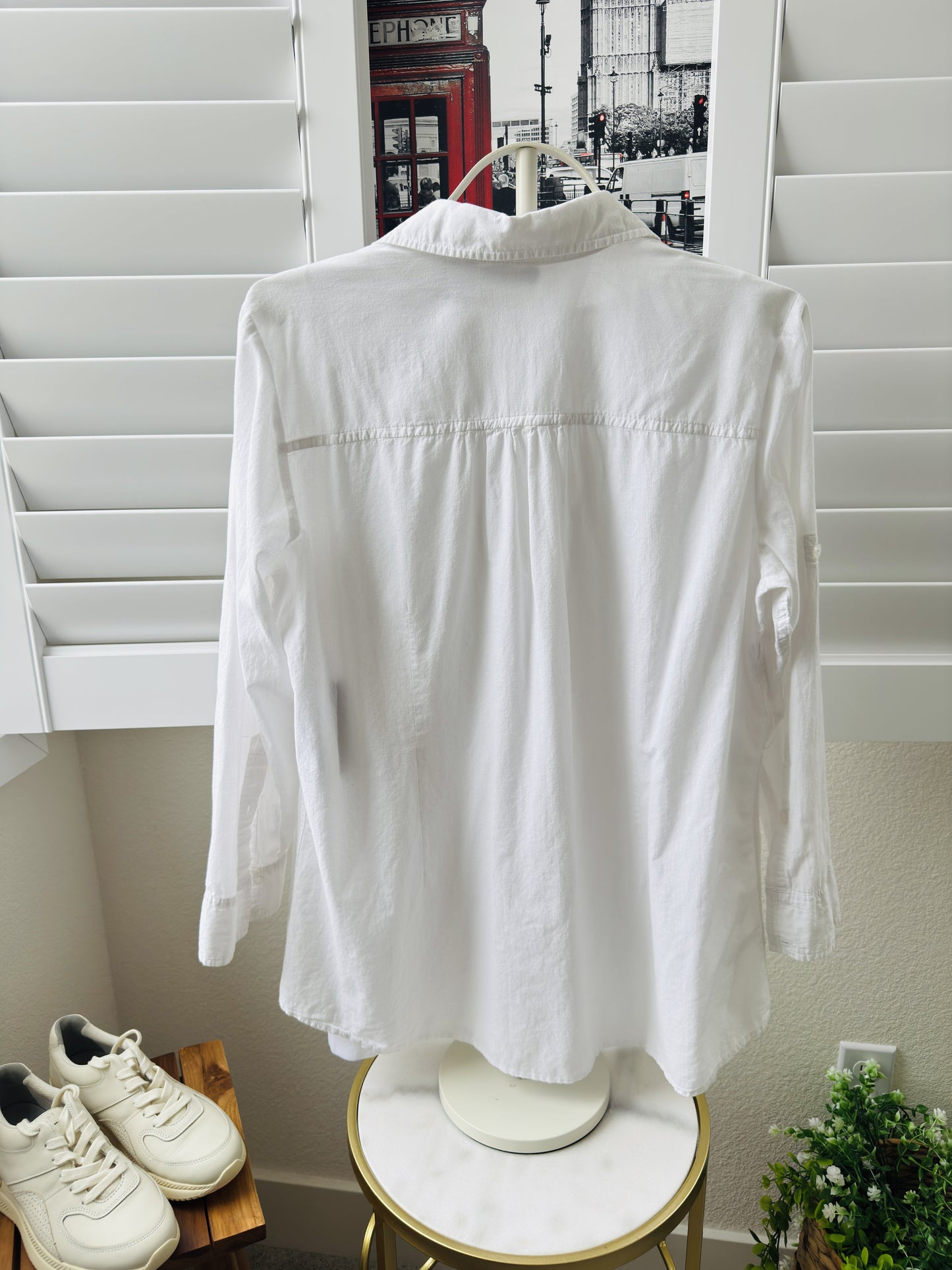 Apparenza White 100% Cotton Button Down Shirt, Size 1X