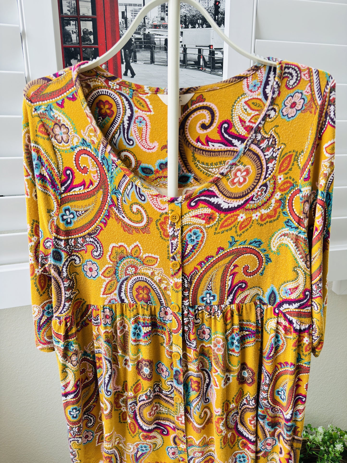 Terra & Sky Paisley Print Button-Front Peplum Top, Size 0X (14W)
