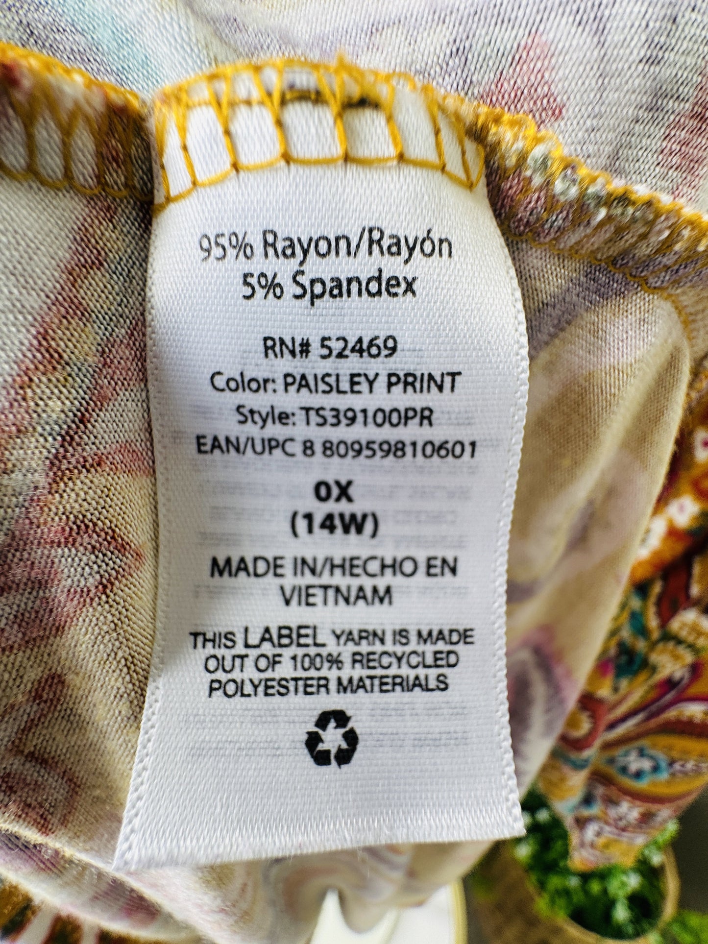 Terra & Sky Paisley Print Button-Front Peplum Top, Size 0X (14W)