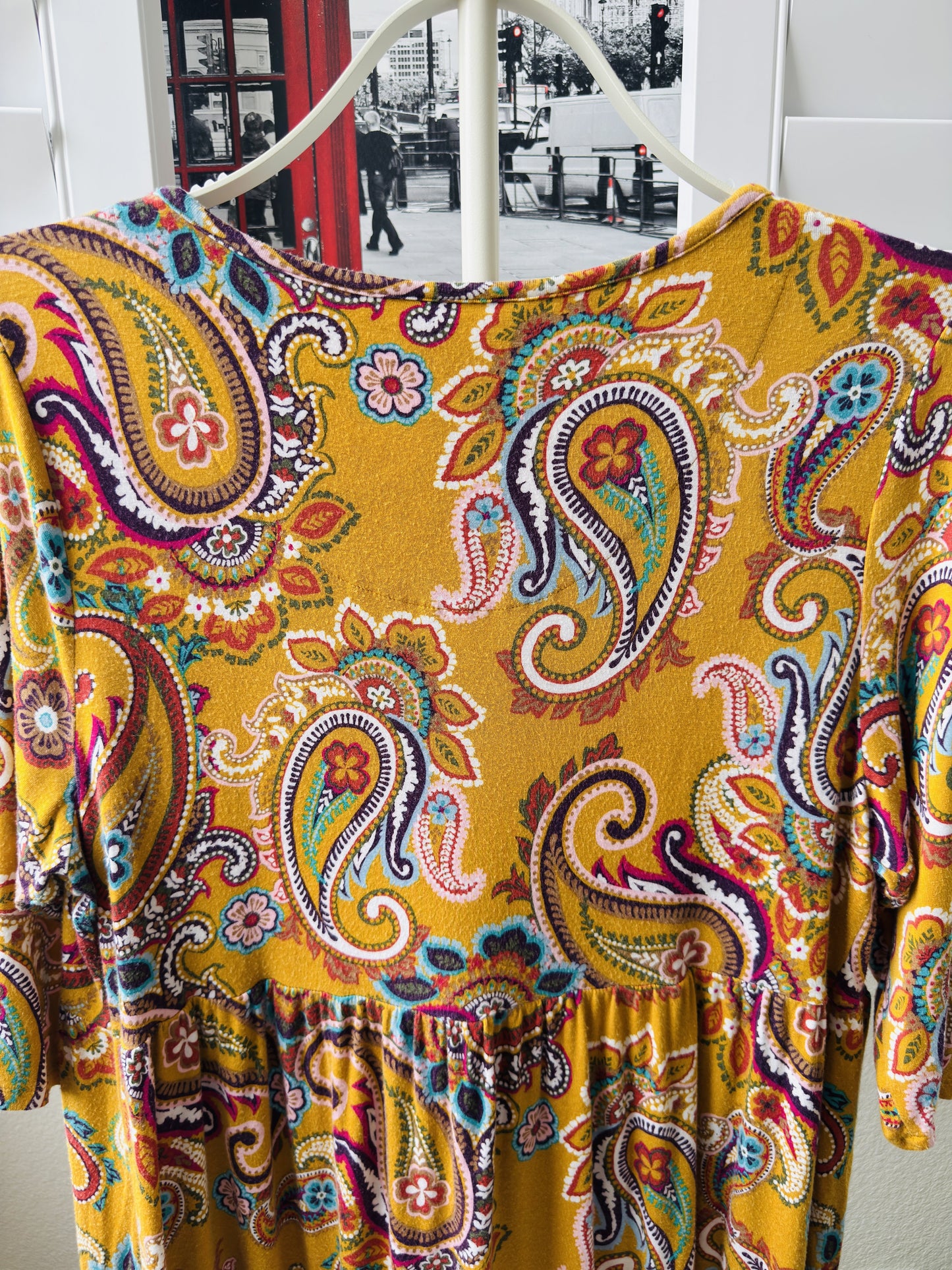Terra & Sky Paisley Print Button-Front Peplum Top, Size 0X (14W)