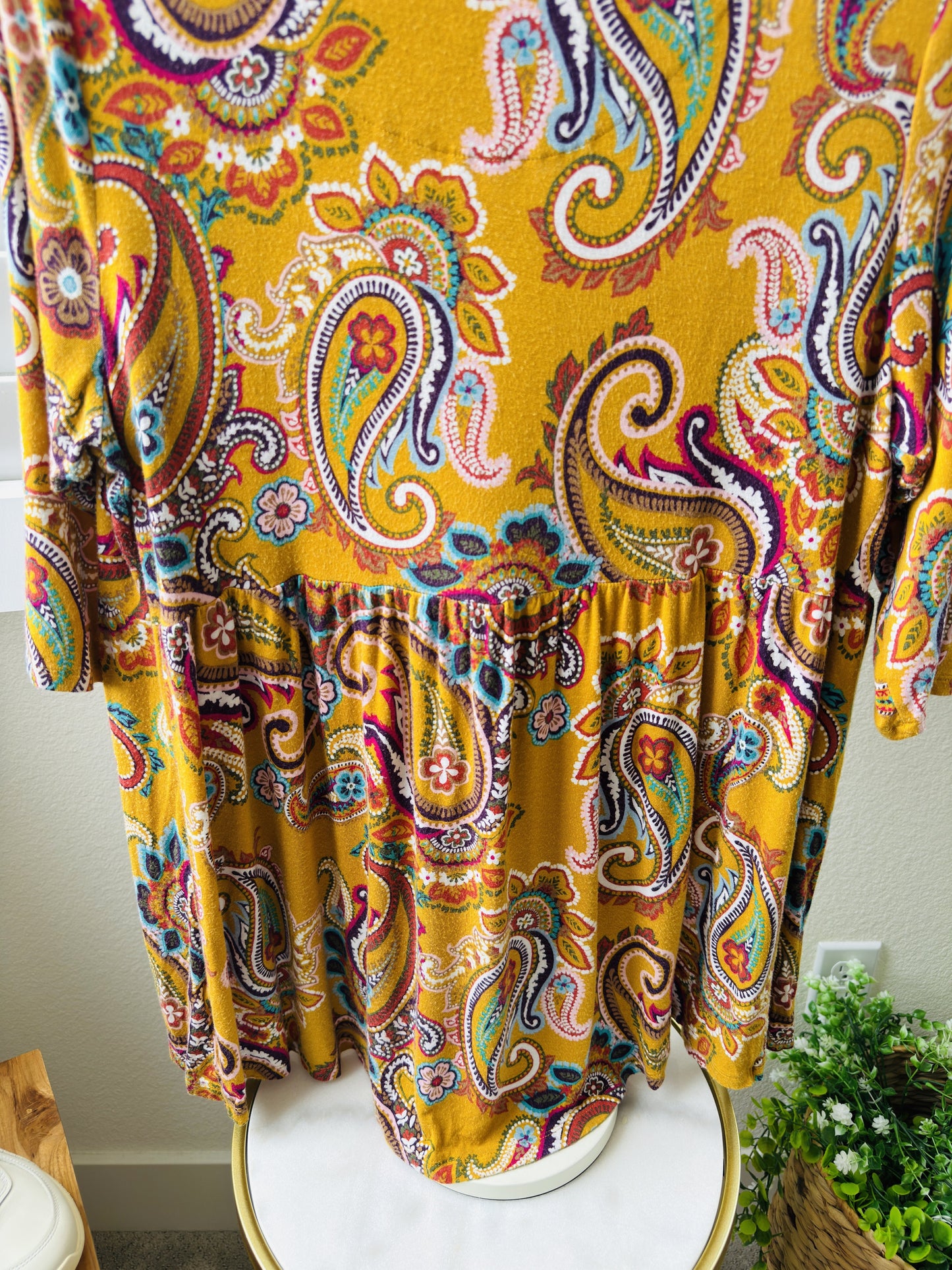 Terra & Sky Paisley Print Button-Front Peplum Top, Size 0X (14W)