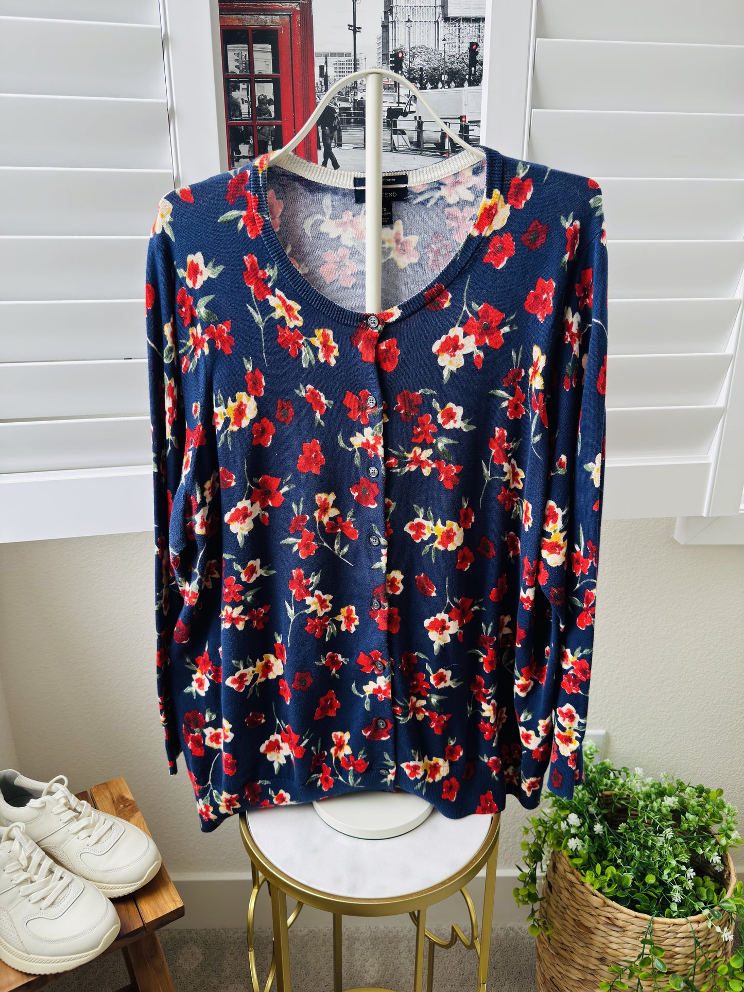 Lands' End Floral V-Neck Supima Cotton Cardigan Size 2X