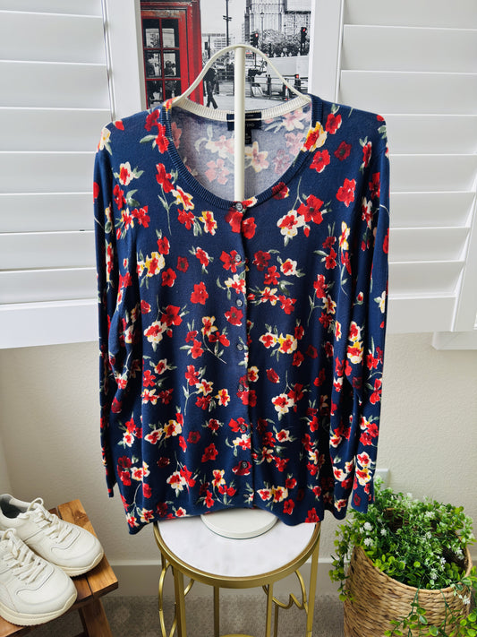 Lands' End Floral V-Neck Supima Cotton Cardigan Size 2X