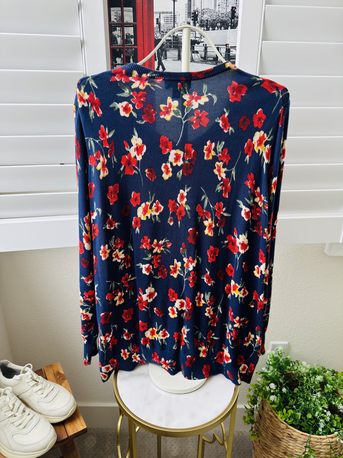 Lands' End Floral V-Neck Supima Cotton Cardigan Size 2X