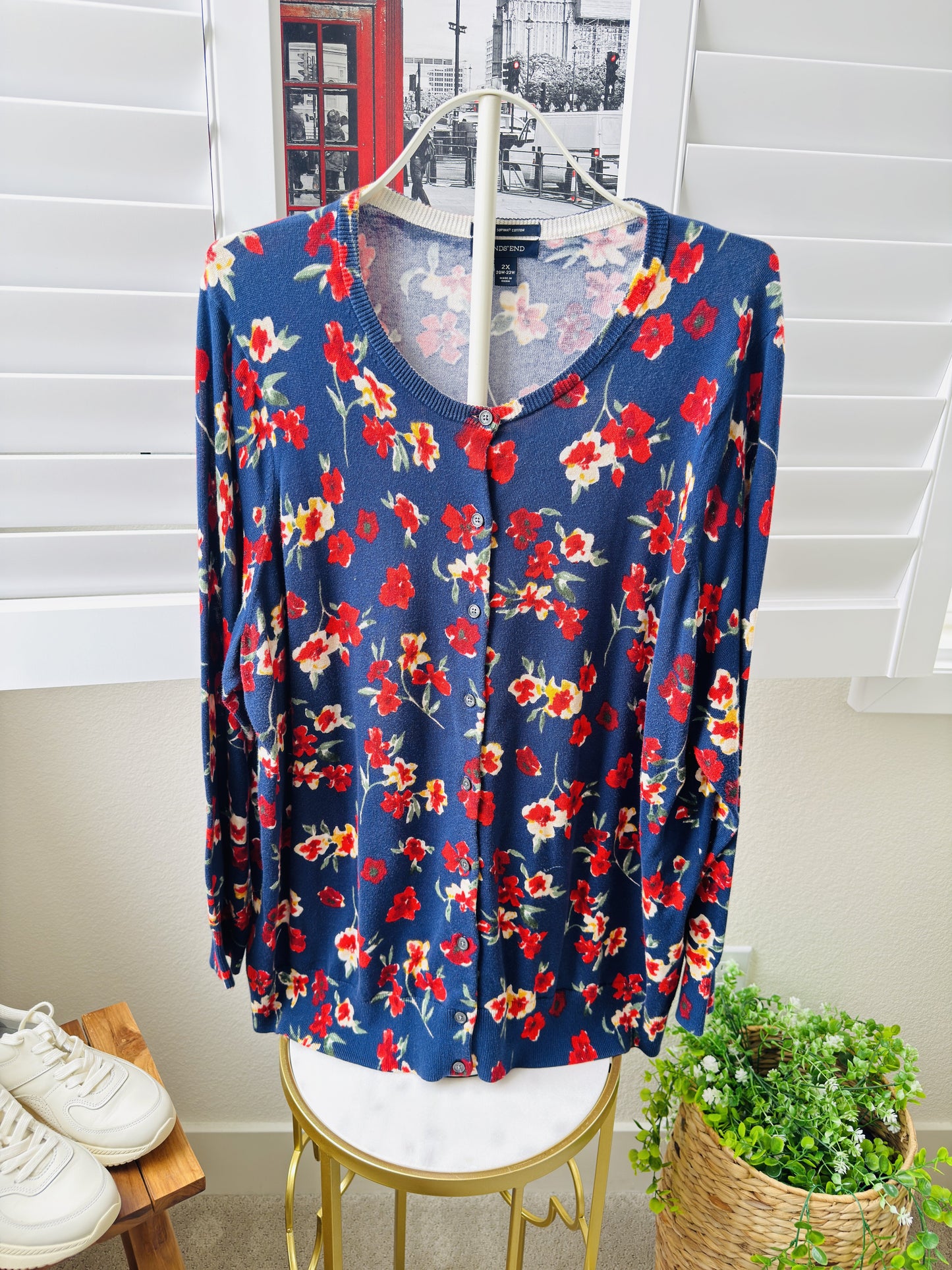 Lands' End Floral V-Neck Supima Cotton Cardigan Size 2X