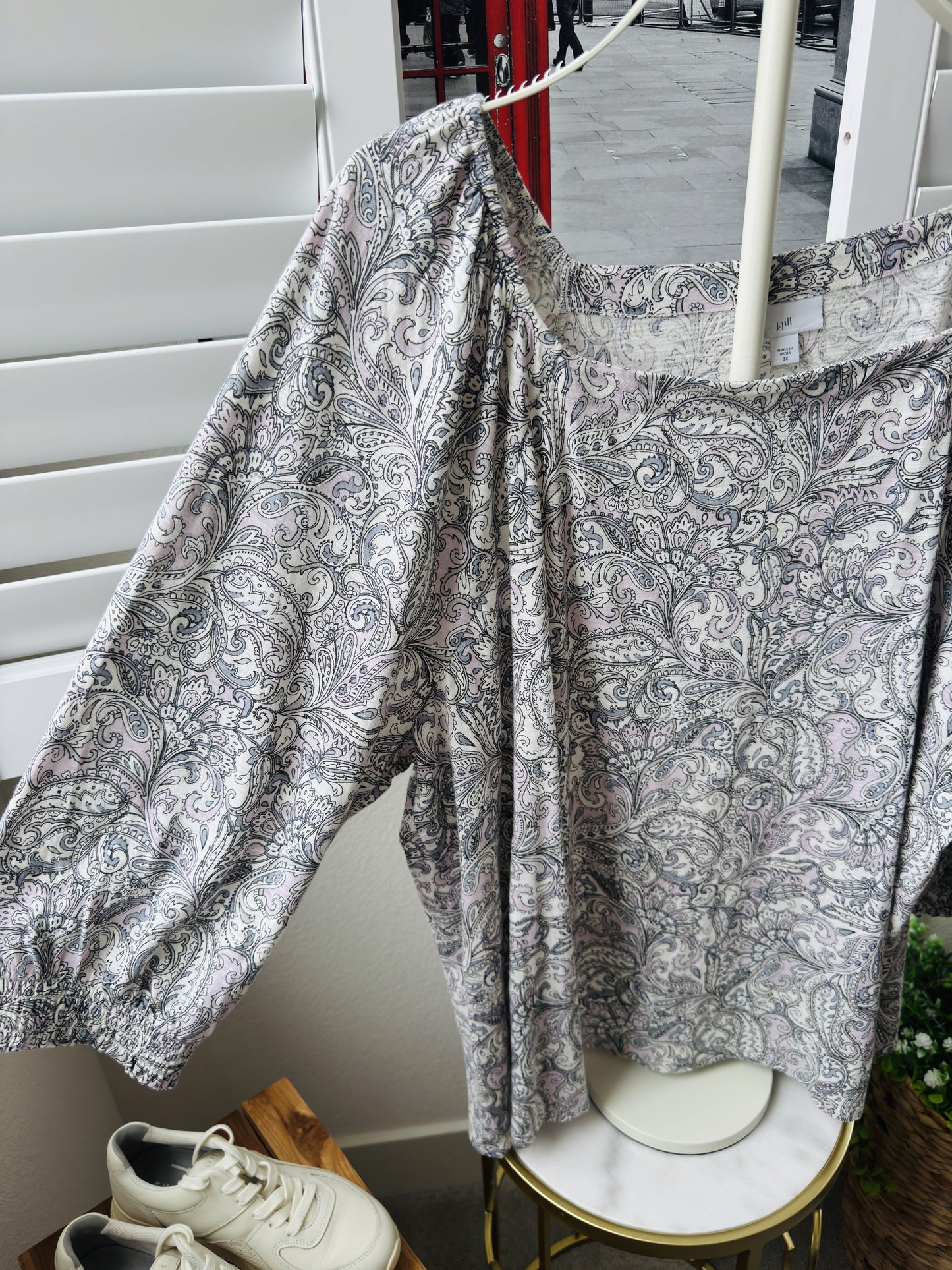 J.Jill Paisley Print Cotton-Modal 3/4 Sleeve Top, Size 3X