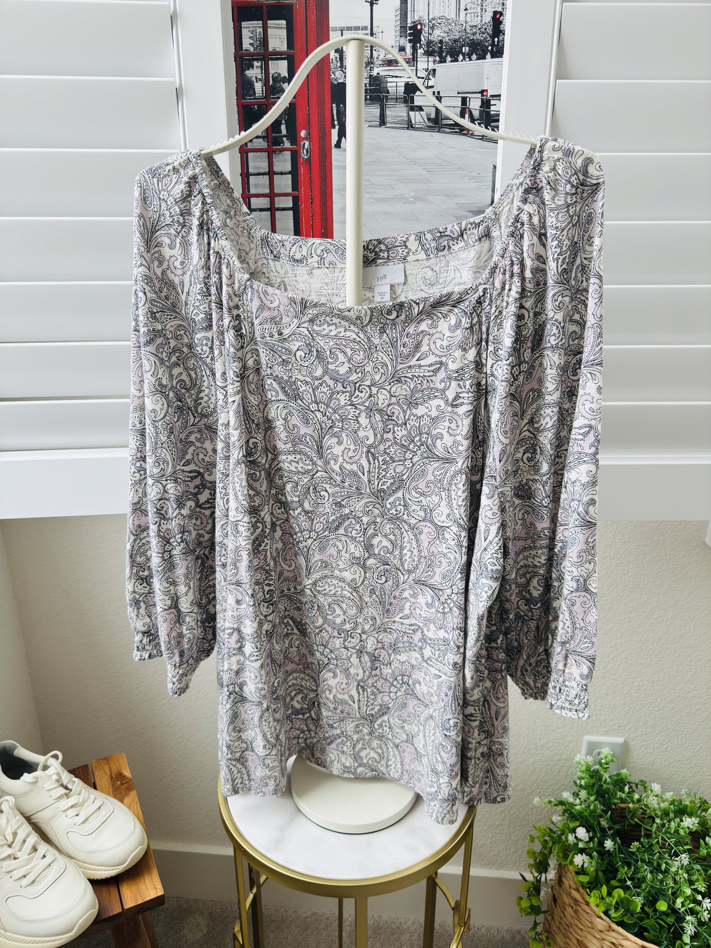 J.Jill Paisley Print Cotton-Modal 3/4 Sleeve Top, Size 3X