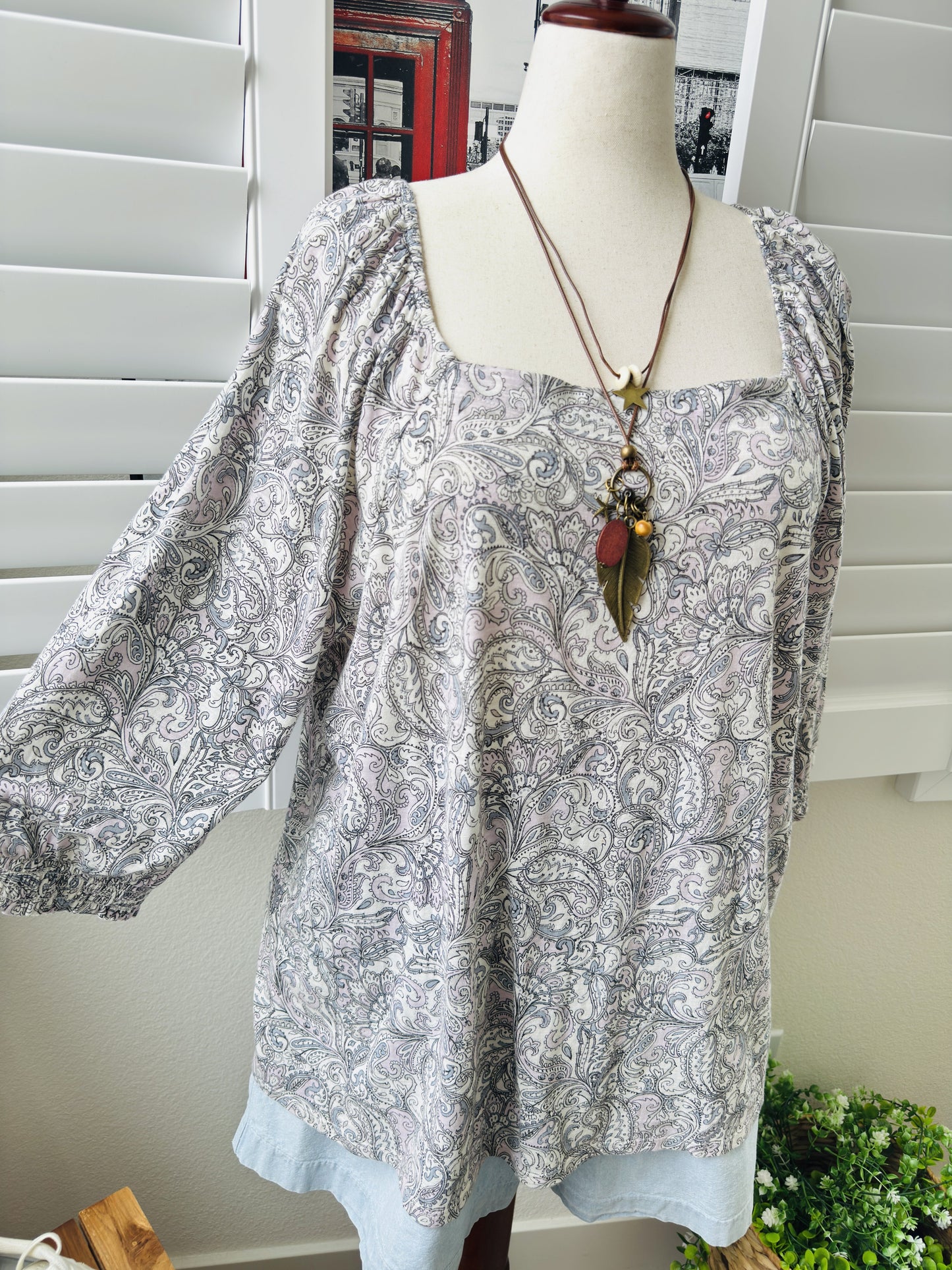 J.Jill Paisley Print Cotton-Modal 3/4 Sleeve Top, Size 3X