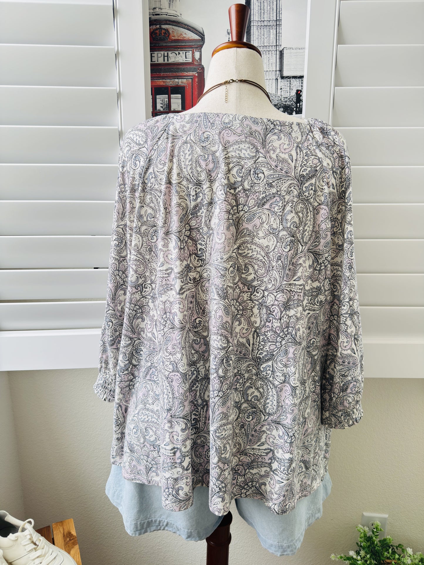 J.Jill Paisley Print Cotton-Modal 3/4 Sleeve Top, Size 3X